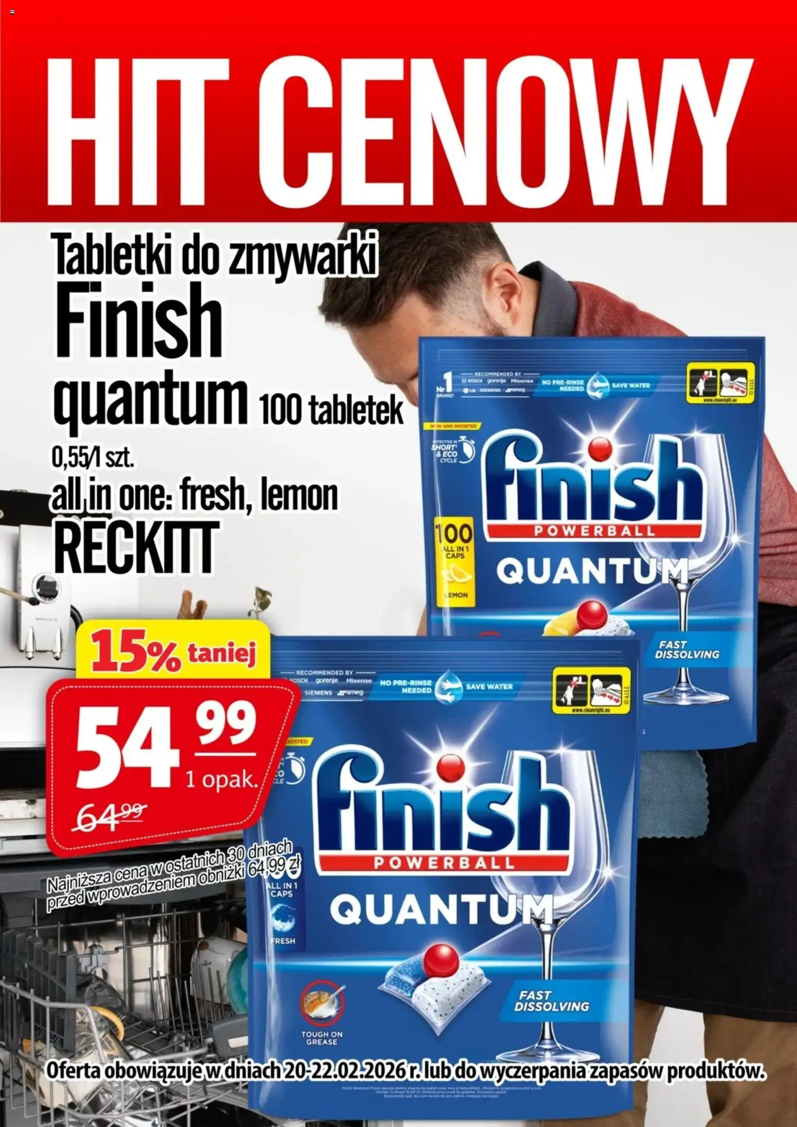 Pogląd gazetki "Promocja - Tabletki Do Zmywarki Finish Quantum 100 Szt." ze sklepu Prim Market ważnej od 20.02.2026 - Tabletki do zmywarki, Finish, Finish Quantum, Tabletki do zmywarki Finish, Tabletki do zmywarki Finish Quantum