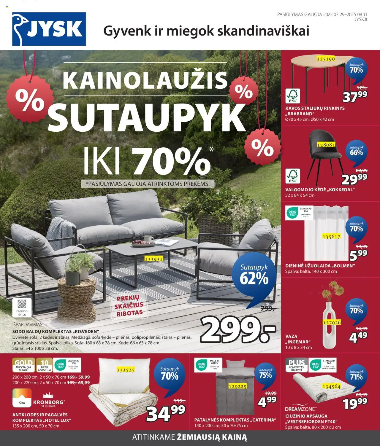 JYSK leidinys galioja nuo 2025.07.29 – puslapio numeris 1 - Sofa, Stalas, Kėdė, Vaza, Patalynės komplektas