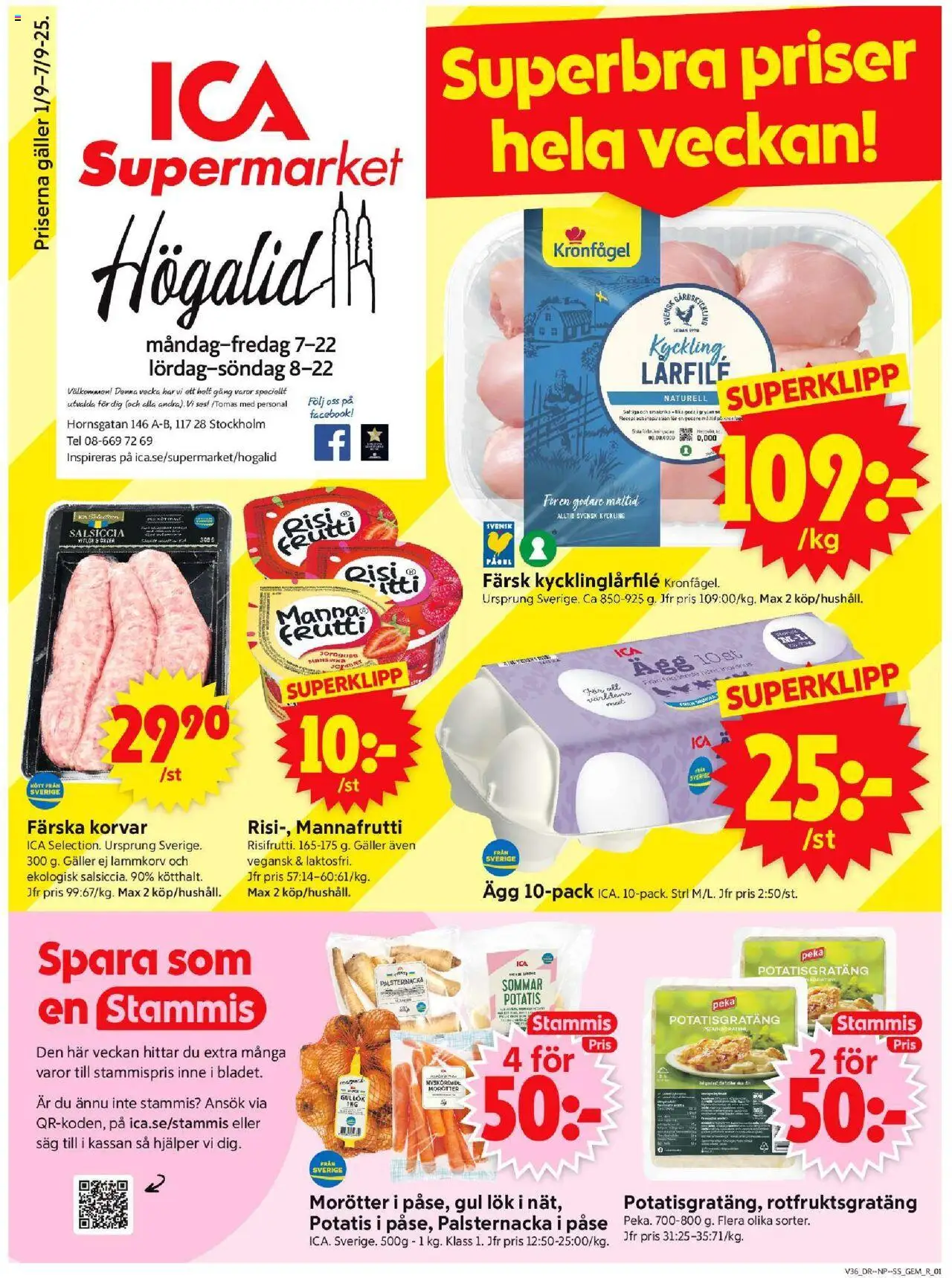 Stockholm är giltig 01/09 2025 > Veckans Erbjudanden gäller från 01/09/2025 till 07/09/2025 sidnummer 1 - Potatisgratäng, Ägg, Potatis, Galler, Såg, Morötter, Gul lök, Kyckling