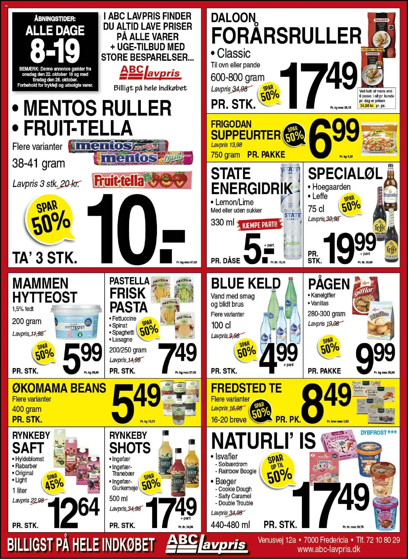 Abc Lavpris tilbudsavis gyldig fra 22/10/2025 - side 1 - Is, Pasta, Hytteost, Ovn, Spaghetti, Hindbær, Vanilje, Kanelgifler