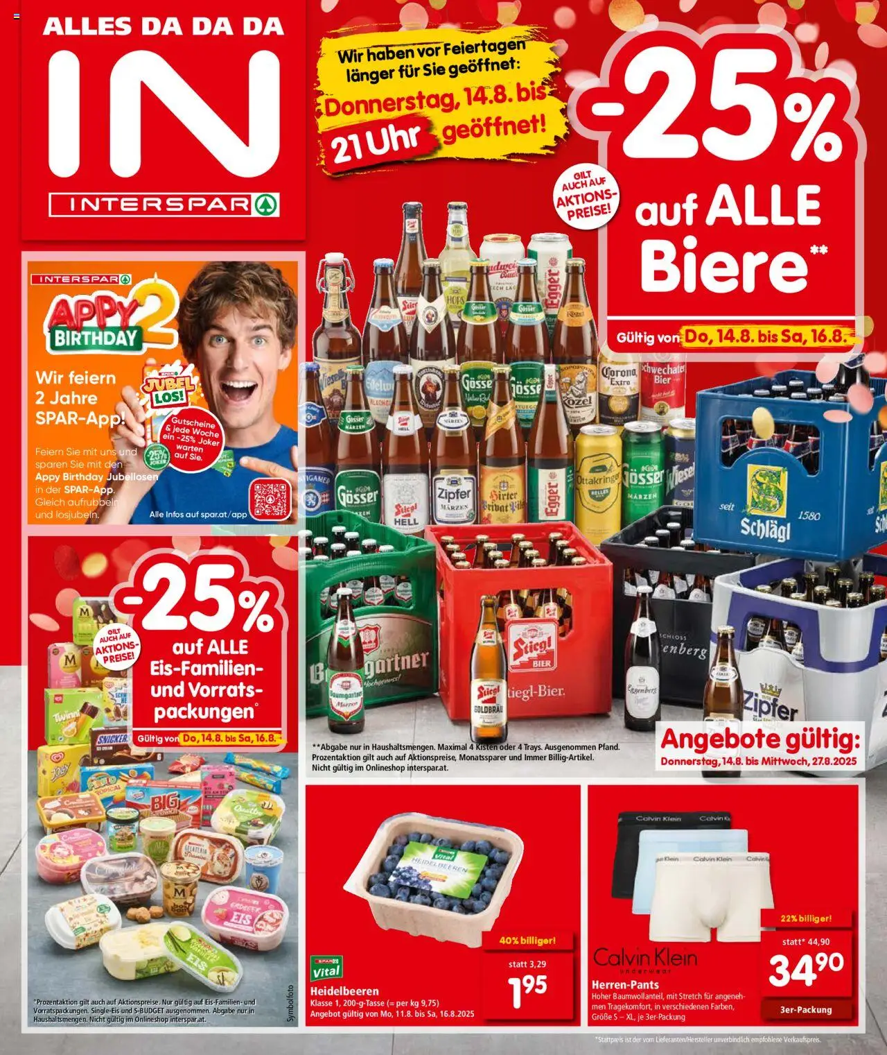  INTERSPAR Flugblatt 14.08.2025 - Angebote "Oberösterreich" - Seite 1 - Uhr, Bier