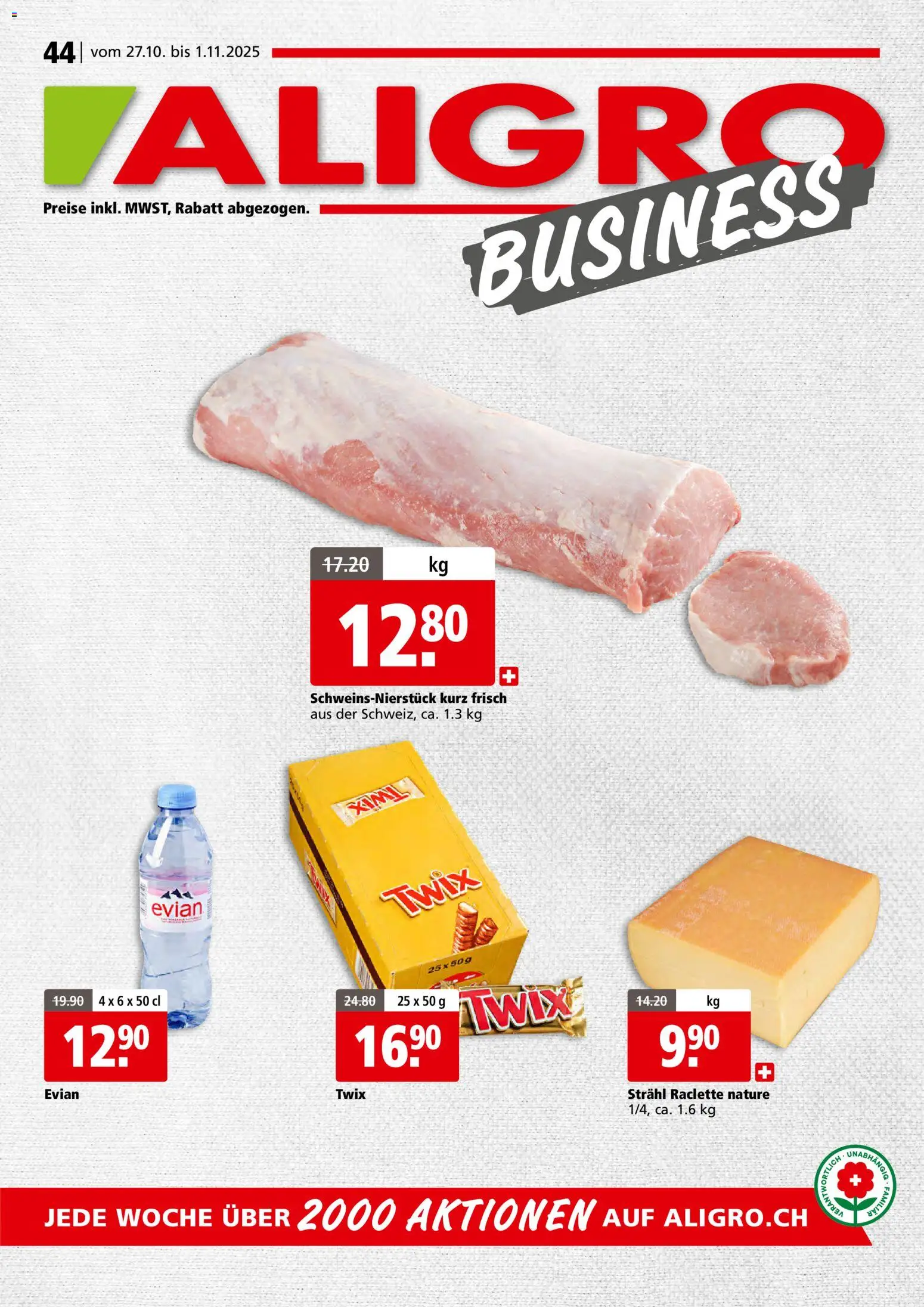Aligro Aktionen Businesskunden - Schlieren, Gossau SG, Frauenfeld, Rapperswil-Jona, Sargans, Bern, Brüttisellen, Pratteln, Emmen, Spreitenbach ab 27.10.2025 - Seitennummer 1