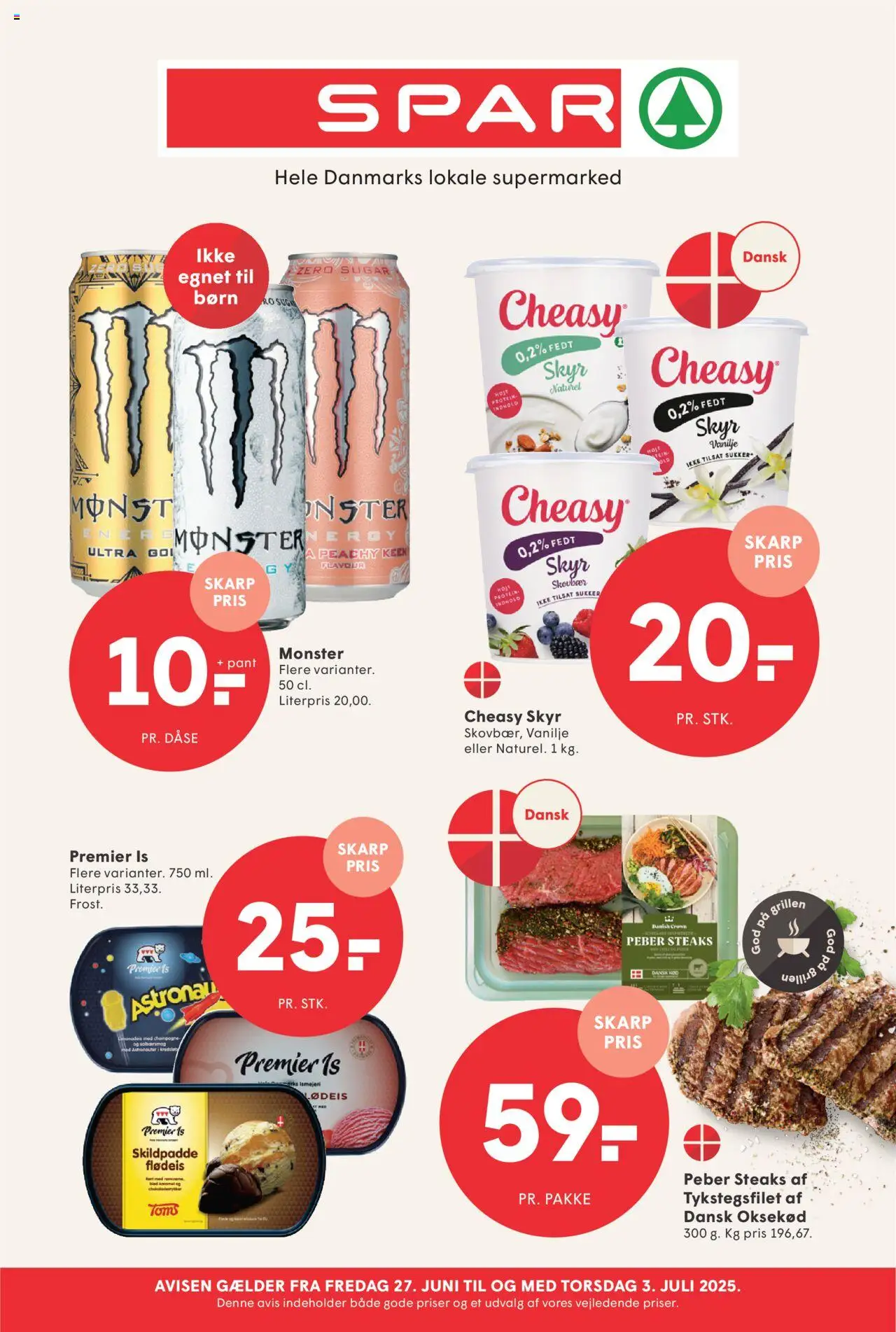 Spar tilbudsavis gyldig fra 27/06/2025 - side 1 - Is, Grill, Skyr, Oksekød, Sukker, Peber, Vanilje, Flødeis
