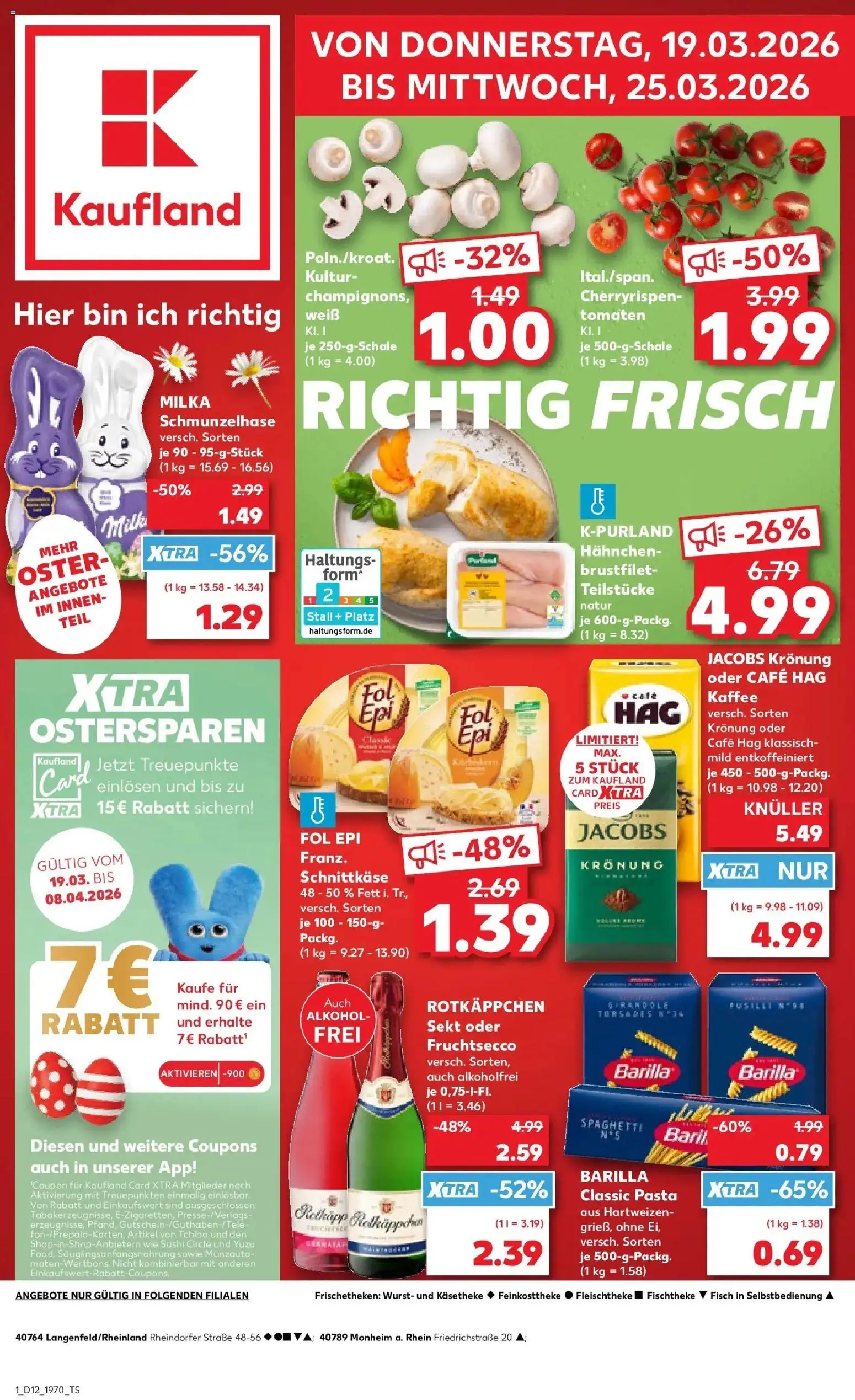 Vorschau von dem Prospekt des Geschäftes Kaufland, gültig ab dem 19.03.2026 - Kaffee, Pasta, Wurst, Spaghetti, Alkohol, Milka, Sekt, Fruchtsecco