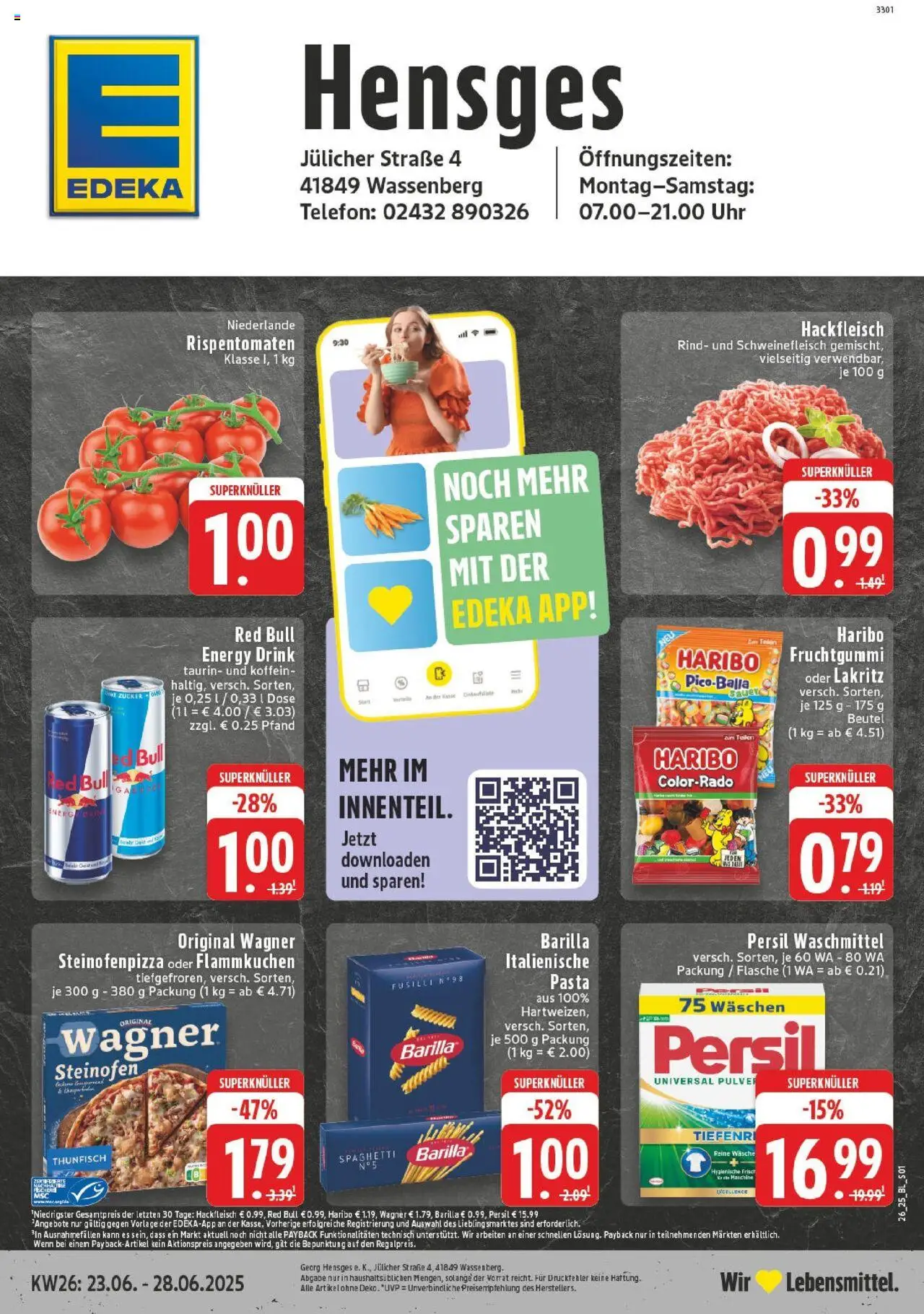 EDEKA Prospekt ab 22.06.2025 - Prospekt Wassenberg Online - Pizza, Red bull, Pasta, Haribo, Zucker, Energy, Waschmittel, Persil