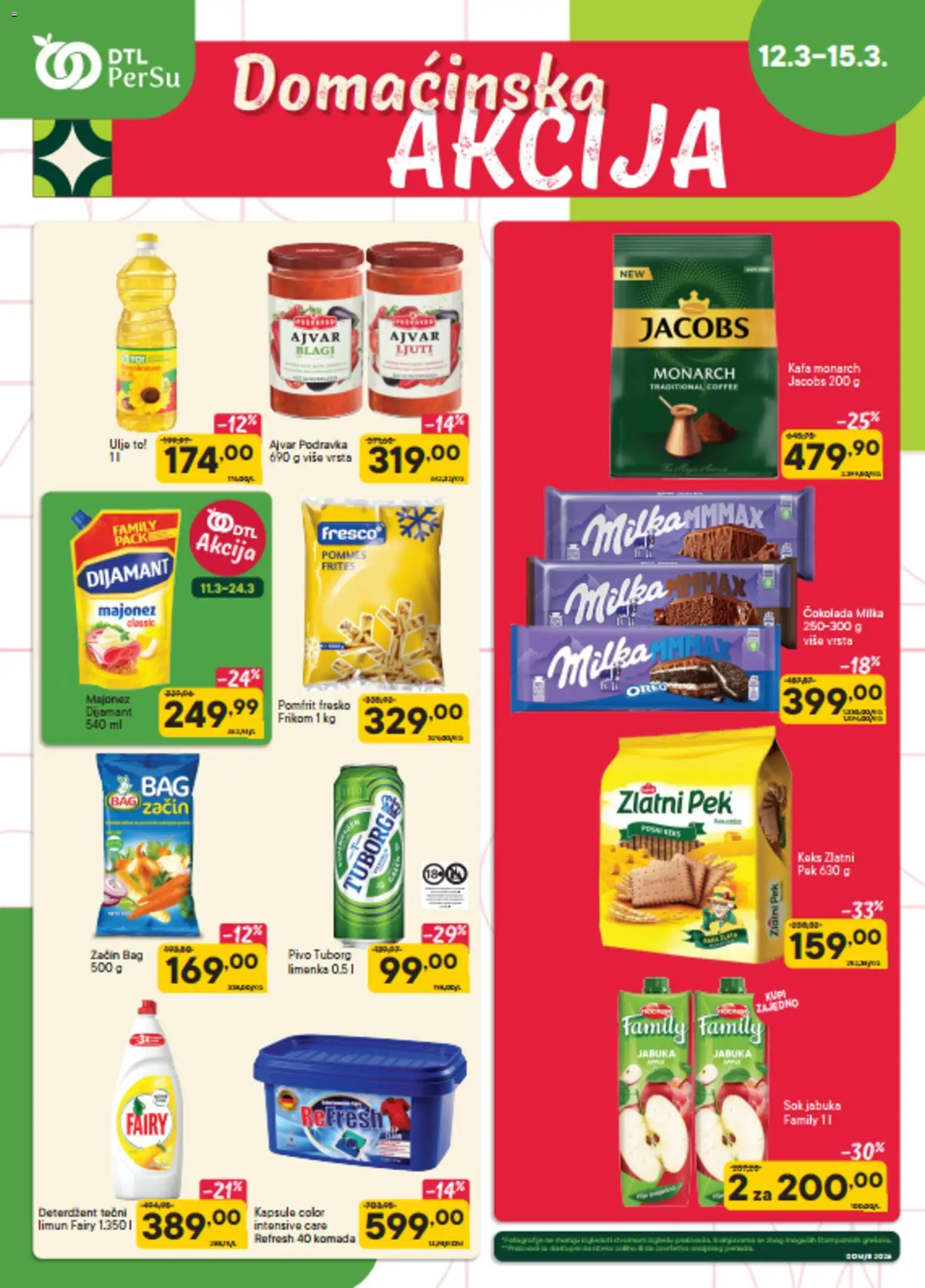 Pregled PerSu kataloga - važi od 12.03.2026 - Milka, Limun, Tuborg, Podravka, Sok, Majonez, Ulje, Kapsule