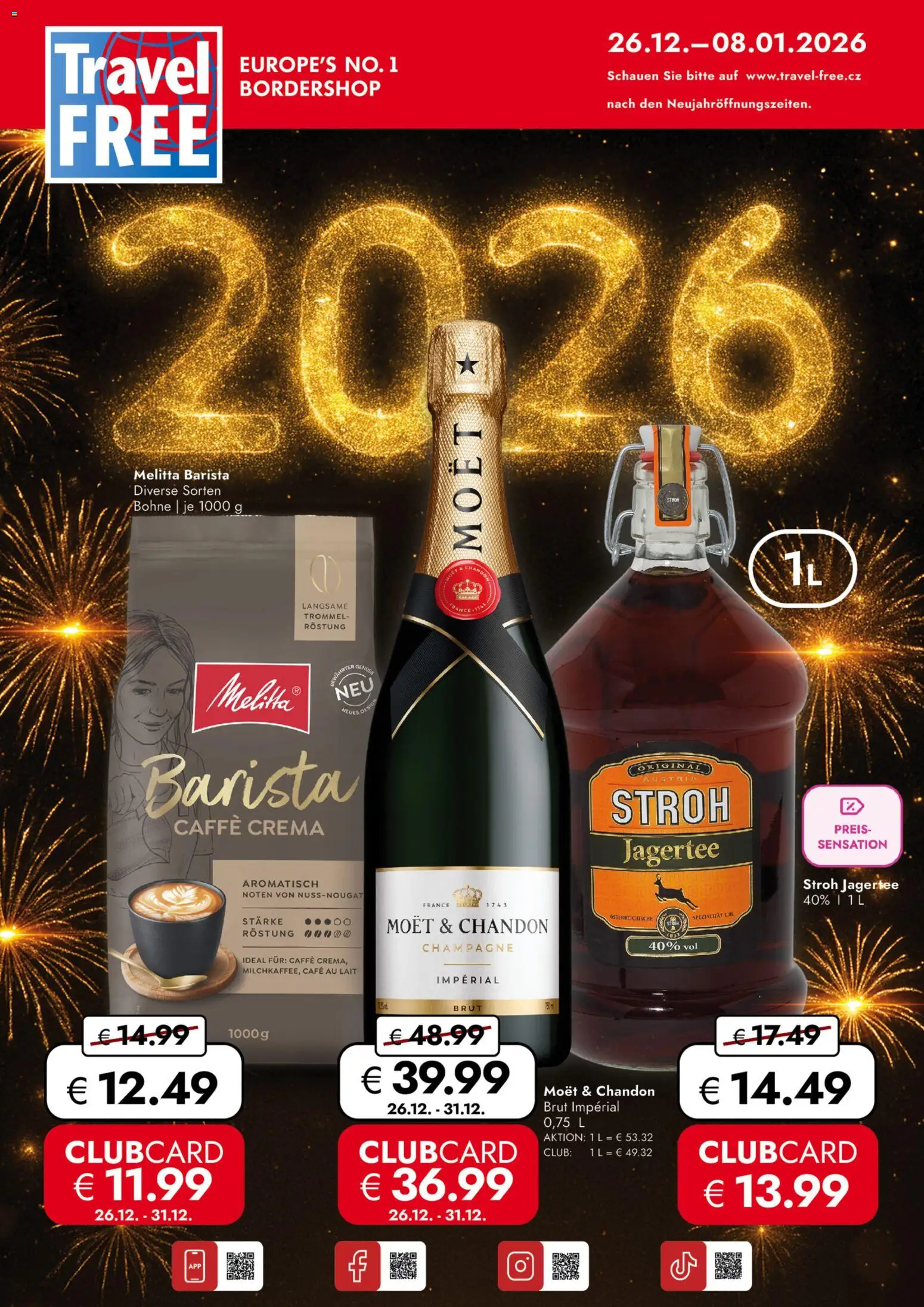 Náhled nabídky: Travel Free Leták platný od 26.12.2025 - Moët, Champagne, Cafe au lait, Crema, Moët & Chandon, Stroh Jagertee, Caffè crema