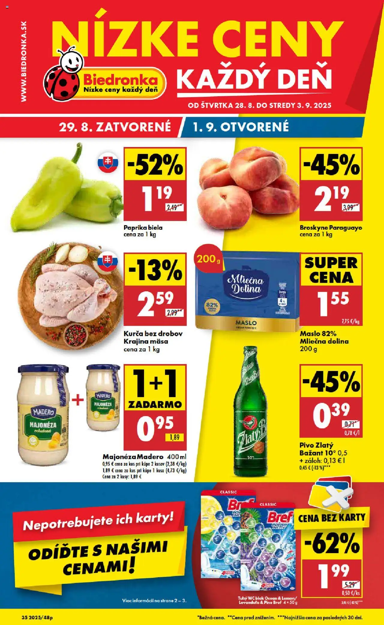 Biedronka Leták (28.08. - 03.09.2025) - Akčná ponuka - Maslo, Paprika, Pivo, Wc, Broskyne, Kurča, Wc blok