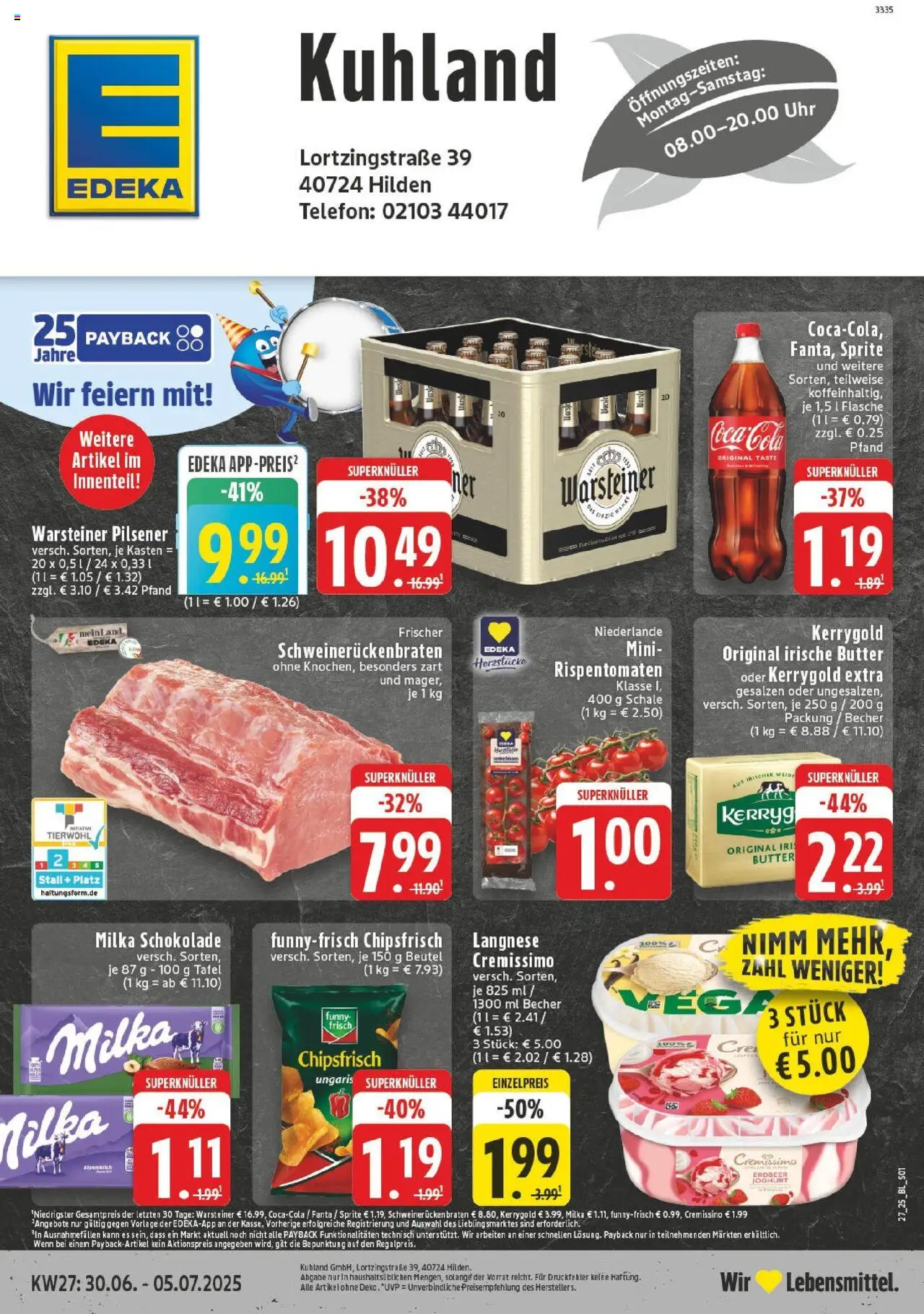 EDEKA Prospekt ab 29.06.2025 - Prospekt Hilden Online - Uhr, Milka schokolade, Warsteiner, Milka, Fanta, Schweinerucken, Cremissimo, Langnese cremissimo