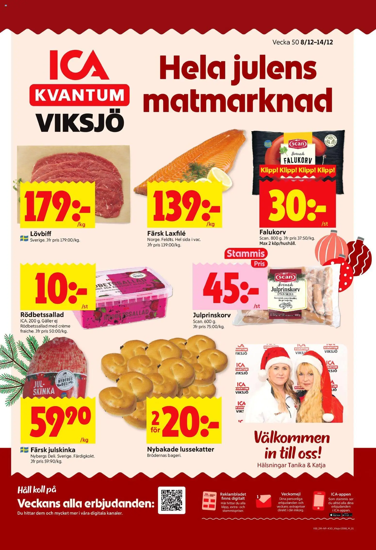 Förhandsgranska reklamblad Järfälla från butik ICA Kvantum gäller från 08/12/2025 - Falukorv, Lövbiff, Rödbetssallad, Galler, Skinka, Häll, Laxfilé