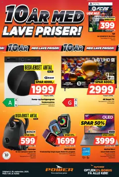 Eksempel på tilbudsavis 10 år med lave priser! fra butik Power gyldig fra 26/09/2025