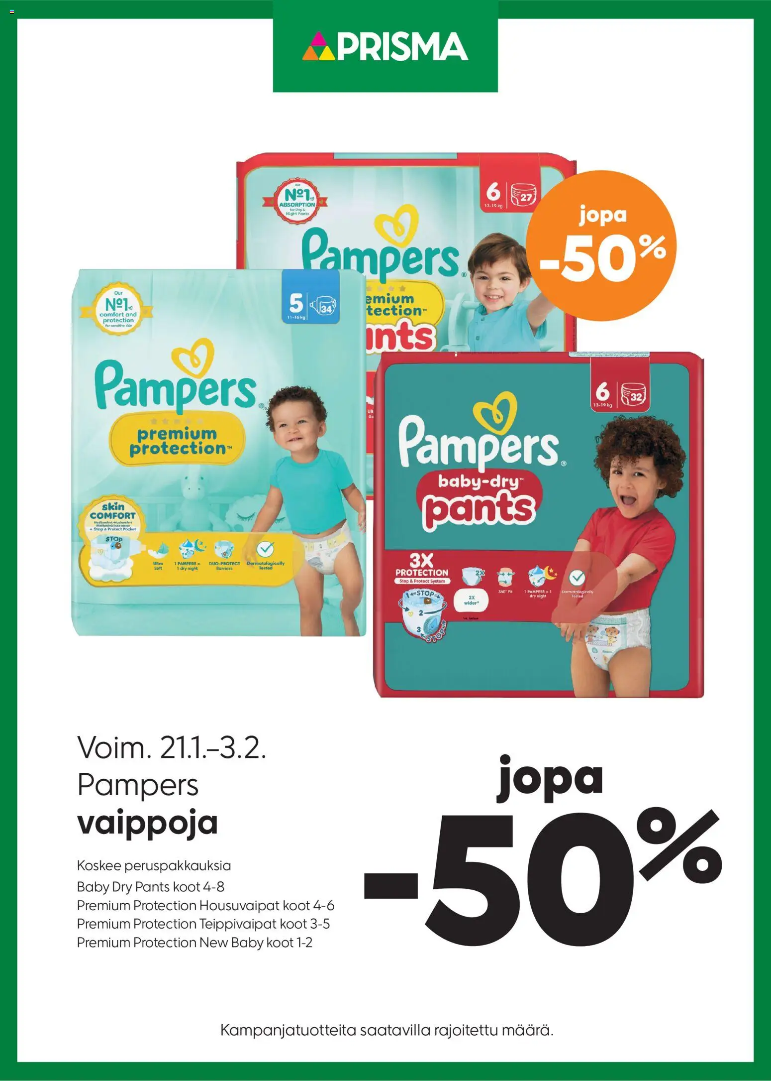 Kaupan Prisma Tarjoukset Pampers esikatselu, voimassa 21/01/2026