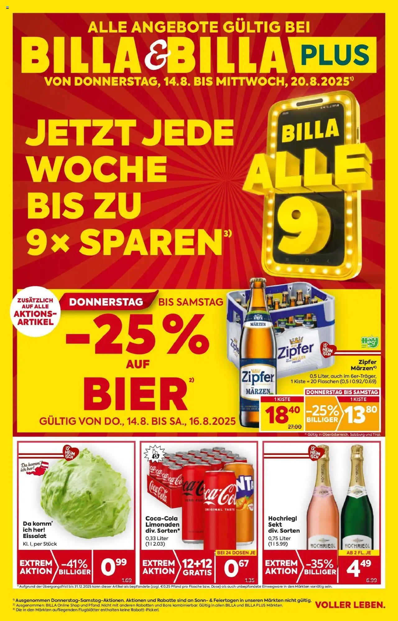  BILLA Flugblatt ab 14.08.2025 vorschau >> Grieskirchen, Wallern An Der Trattnach, Ansfelden - Seite 1
