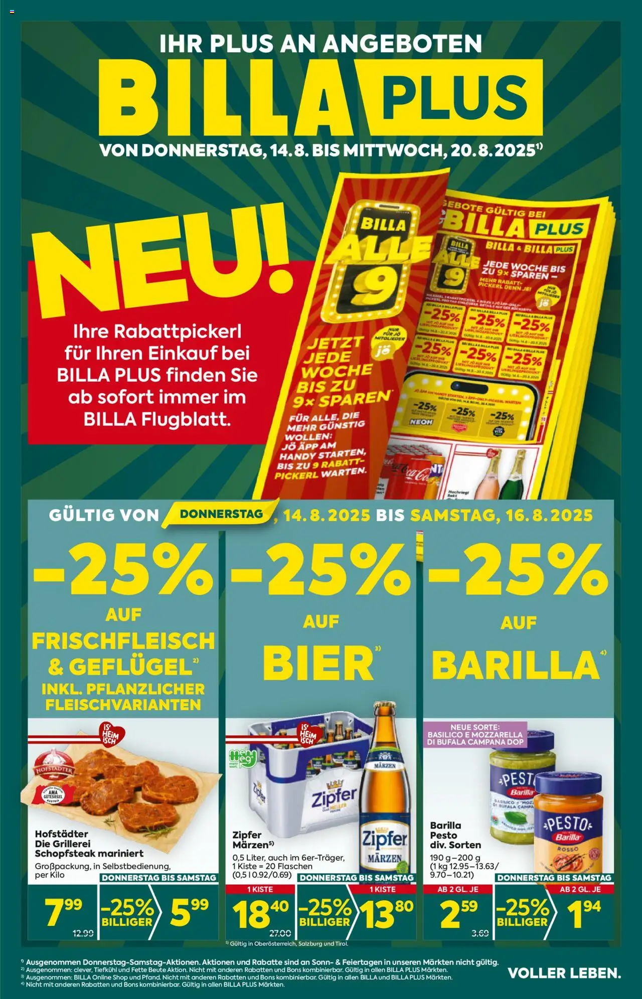  BILLA PLUS Flugblatt 14.08.2025 - Angebote aktuell, prospekt - Seite 1