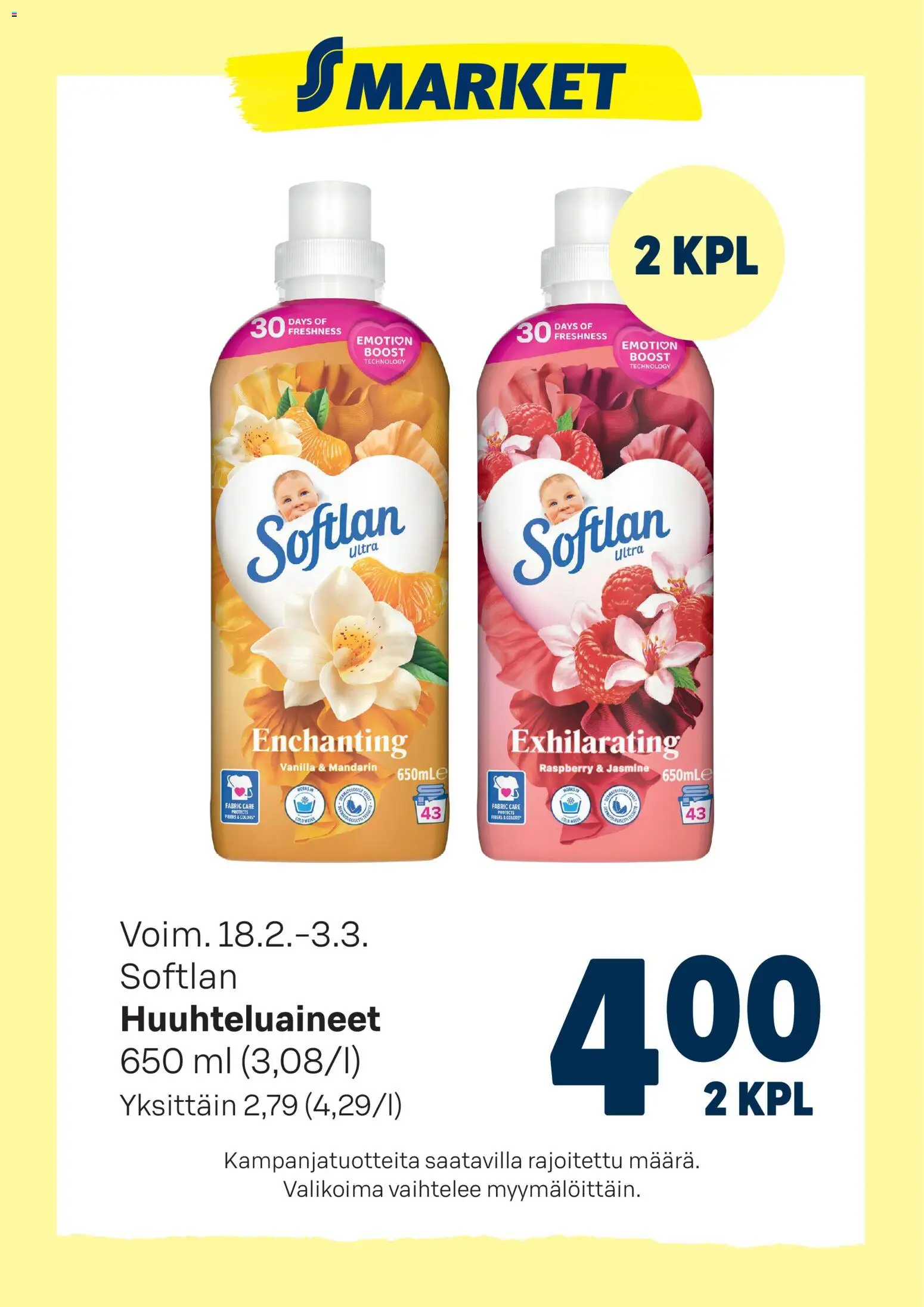 Kaupan S-market Tarjoukset Softlan Huuhteluaineet esikatselu, voimassa 18/02/2026