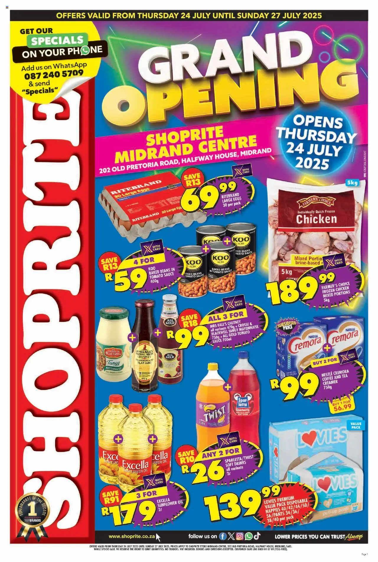 Shoprite Gauteng - Major Deals Grand Opening Midrand Centre 24/07 - 27/07/2025 >> Catalogue