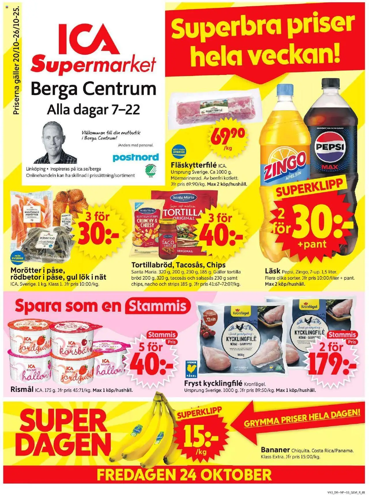 Linköping är giltig 20/10 2025 > Veckans Erbjudanden gäller från 20/10/2025 till 26/10/2025 sidnummer 1 - Bröd, Jord, Körsbär, Tortilla, Zingo, Morötter, Tacosås, Fläskytterfilé