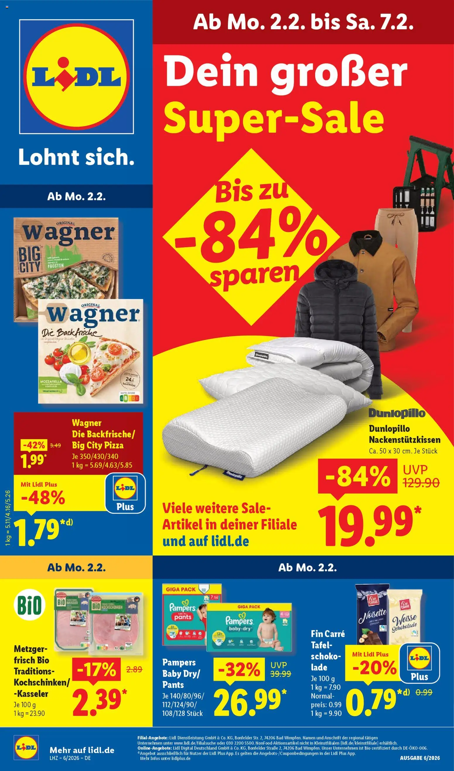 Vorschau von dem Prospekt des Geschäftes Lidl, gültig ab dem 02.02.2026 - Pizza, Schokolade, Bad, Mozzarella, Pampers