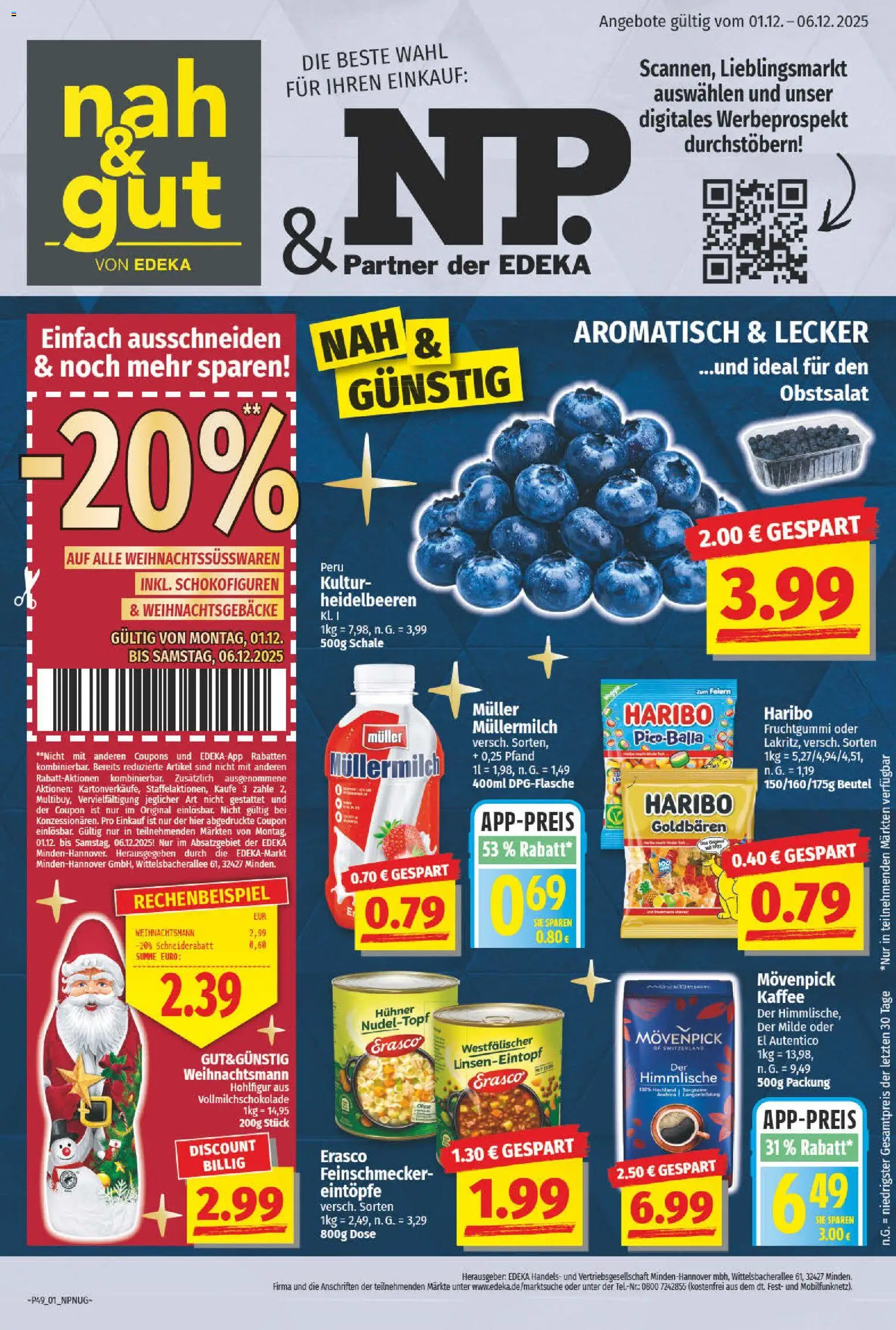 Vorschau von dem Prospekt des Geschäftes NP Discount, gültig ab dem 01.12.2025 - Kaffee, Haribo, Heidelbeeren, Müllermilch, Erasco, Muller mullermilch