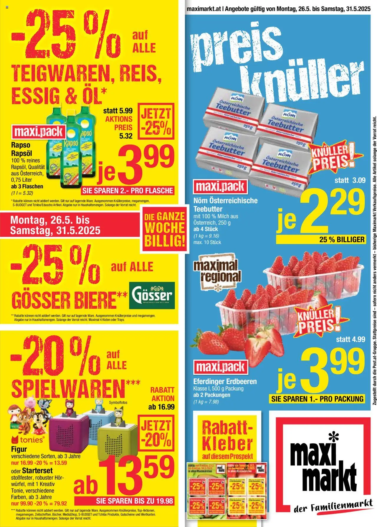  Maximarkt Flugblatt ab (26.05.2025 - 31.05.2025) - Seite 1 - Erdbeeren, Milch, Rapsöl