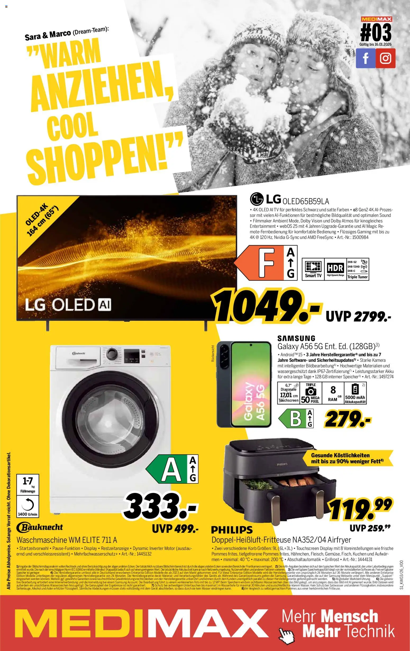 Vorschau von dem Prospekt des Geschäftes Medimax, gültig ab dem 09.01.2026 - Samsung, TV, Kuchen, Wasser, Pommes, Smart TV, Alkohol, Korb