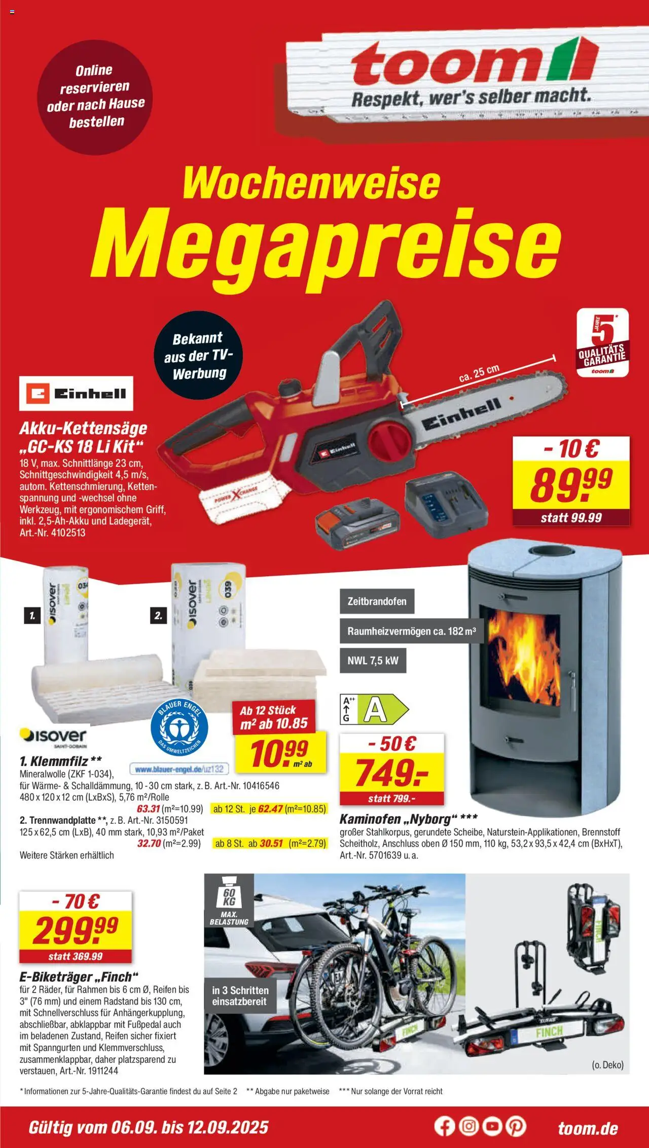 Toom Baumarkt Prospekt (vom 06.09.2025 - 12.09.2025) - TV, Kaminofen