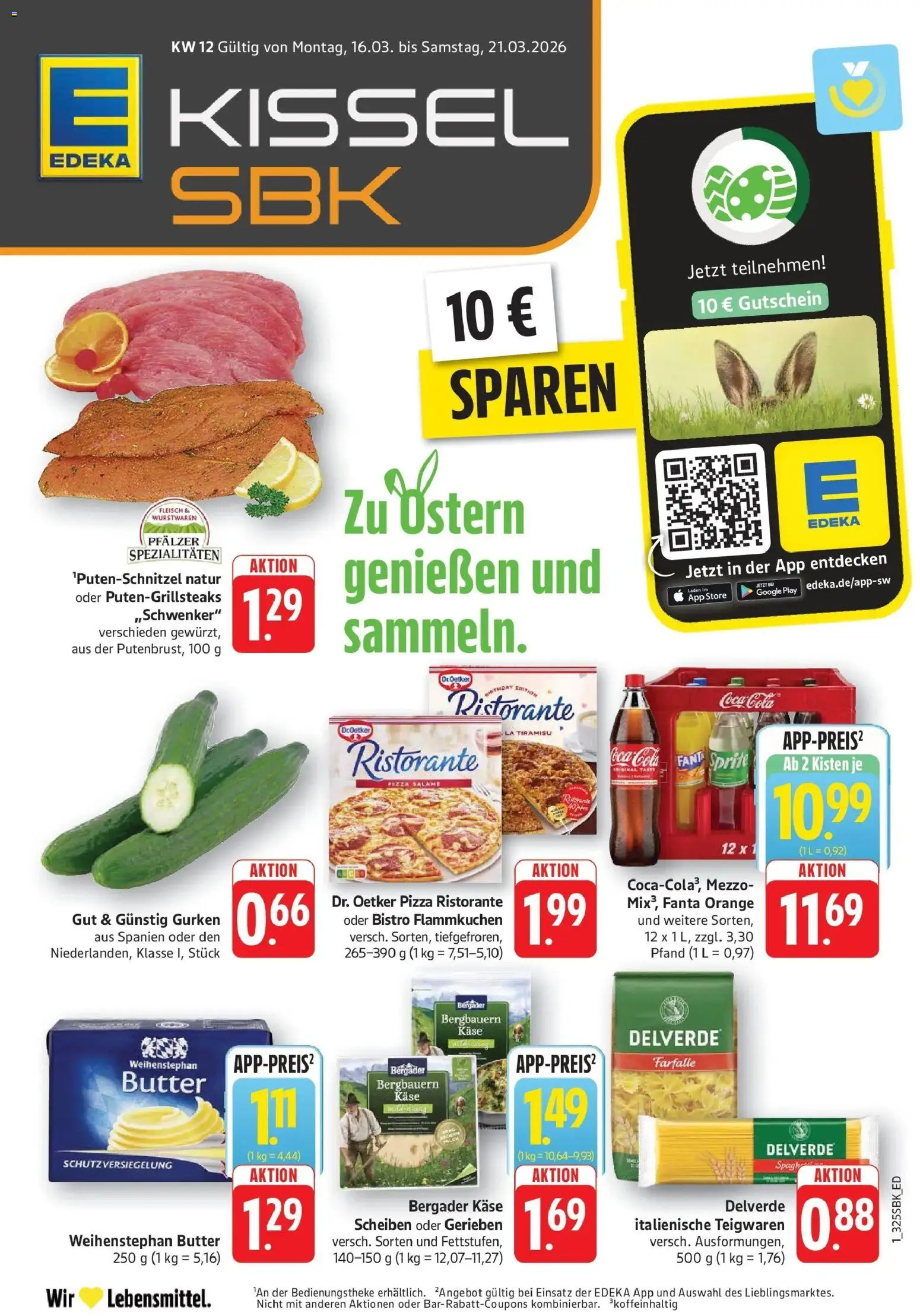 Vorschau von dem Prospekt des Geschäftes Edeka, gültig ab dem 16.03.2026 - Pizza, Butter, Käse, Coca cola, Fleisch, Gurken, Spezialitäten, Weihenstephan butter