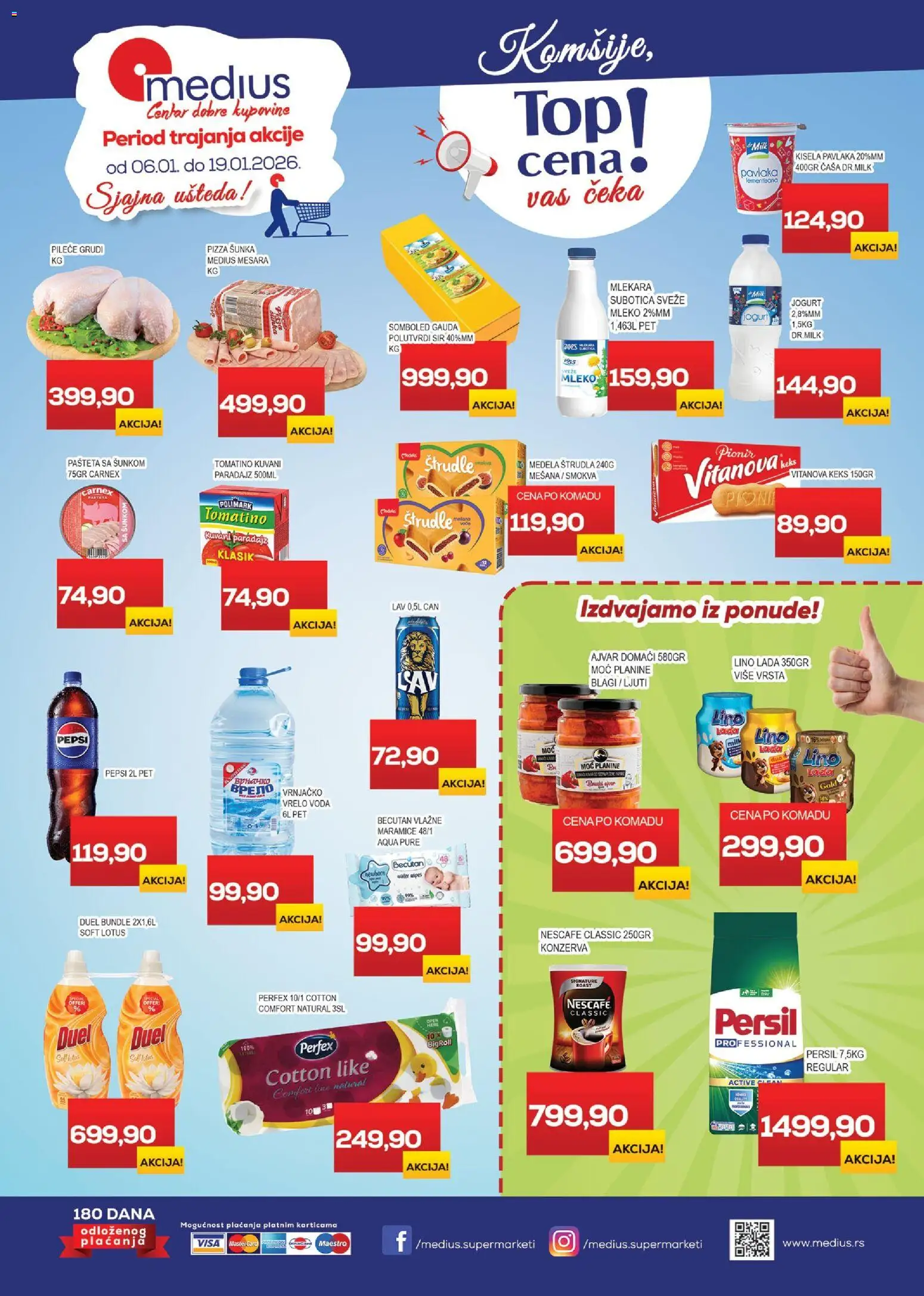 Pregled Medius kataloga - važi od 06.01.2026 - Paradajz, Ajvar, Nescafé, Lotus, Sir, Šunka, Kisela pavlaka, Persil