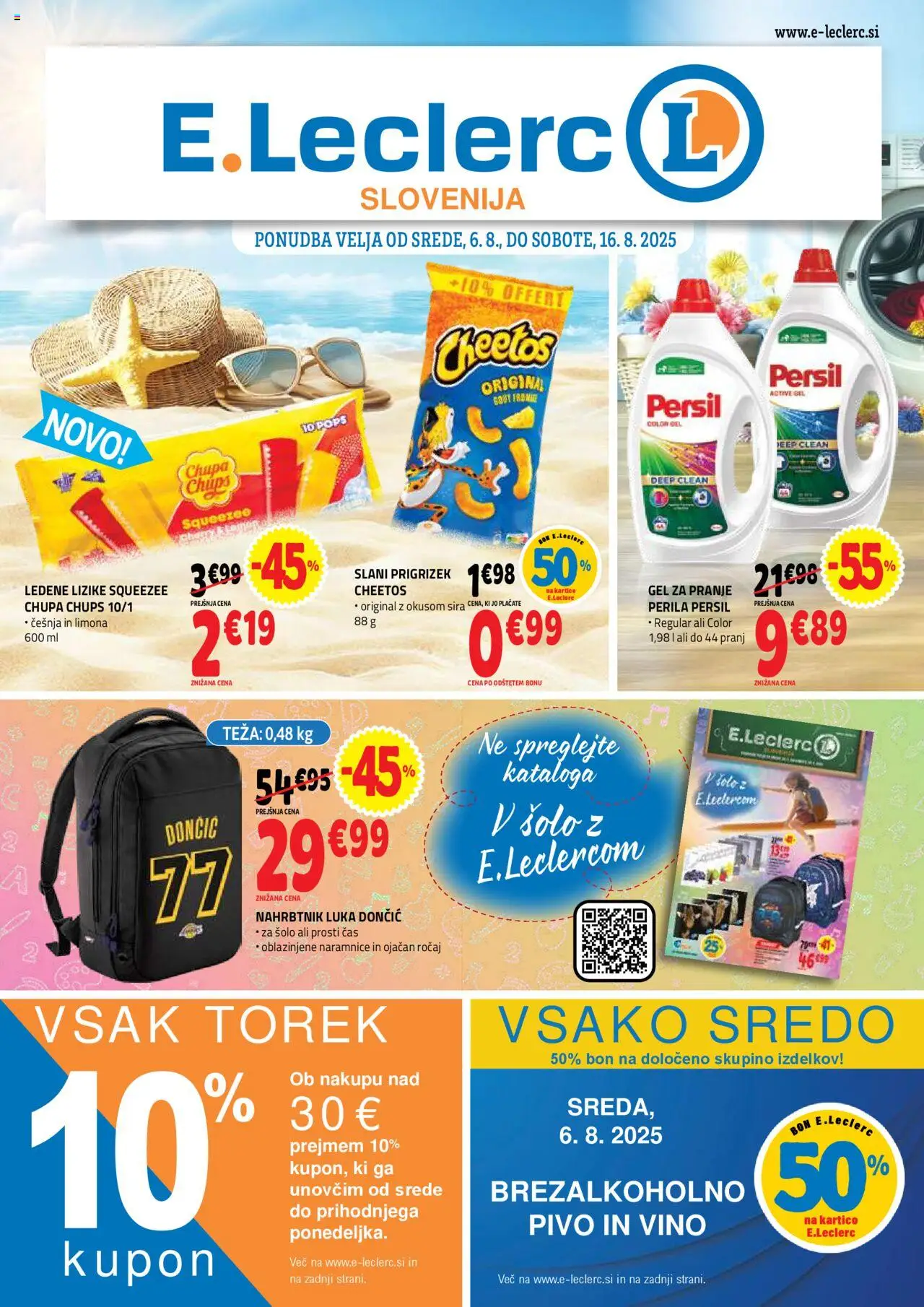 E.leclerc Katalog od 06.08.2025 - aktualna ponudba - stran 1 - Pivo, Vino, Nahrbtnik, Limona, Teza