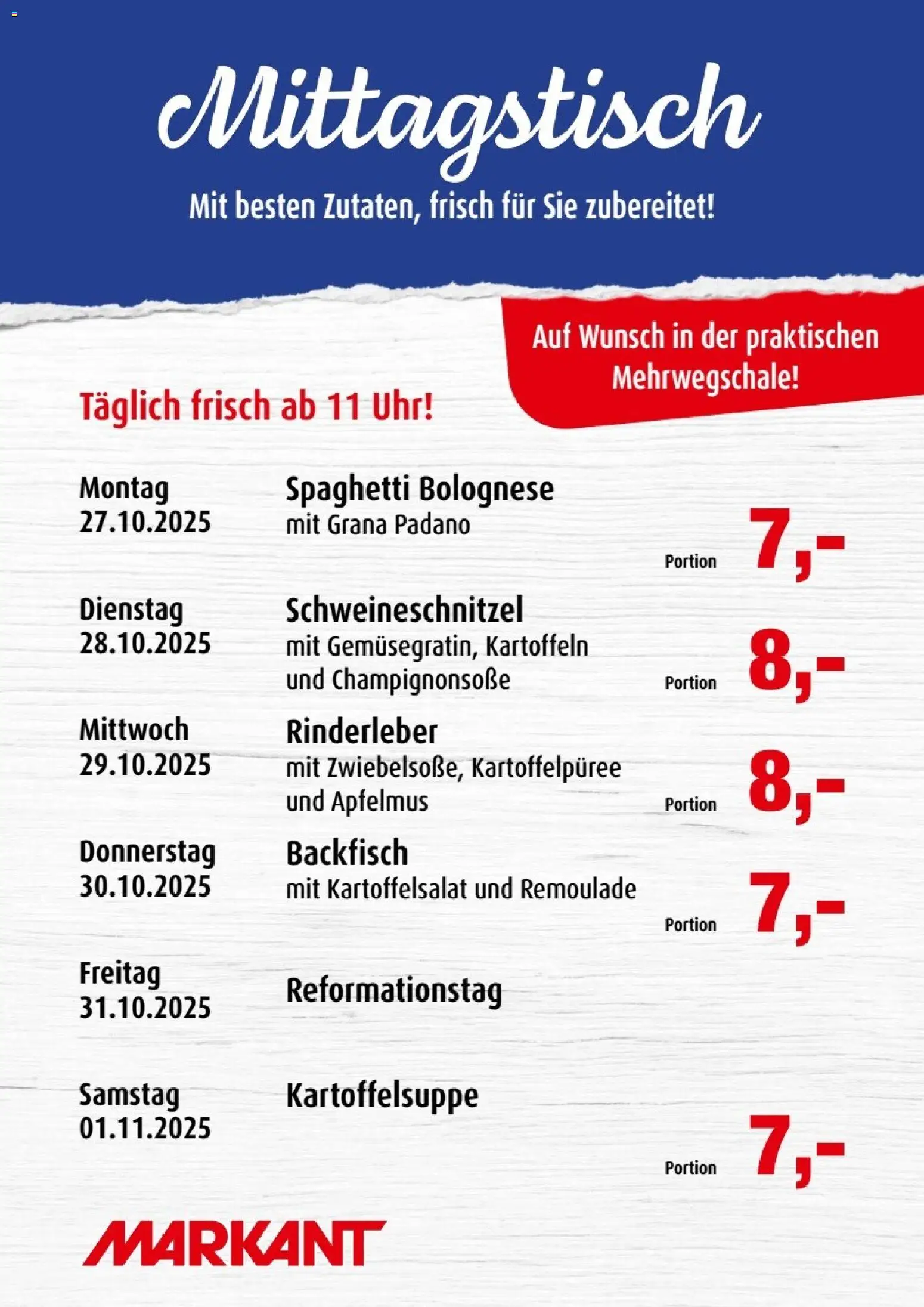 Markant Mittagstisch (vom 27.10.2025 - 01.11.2025)