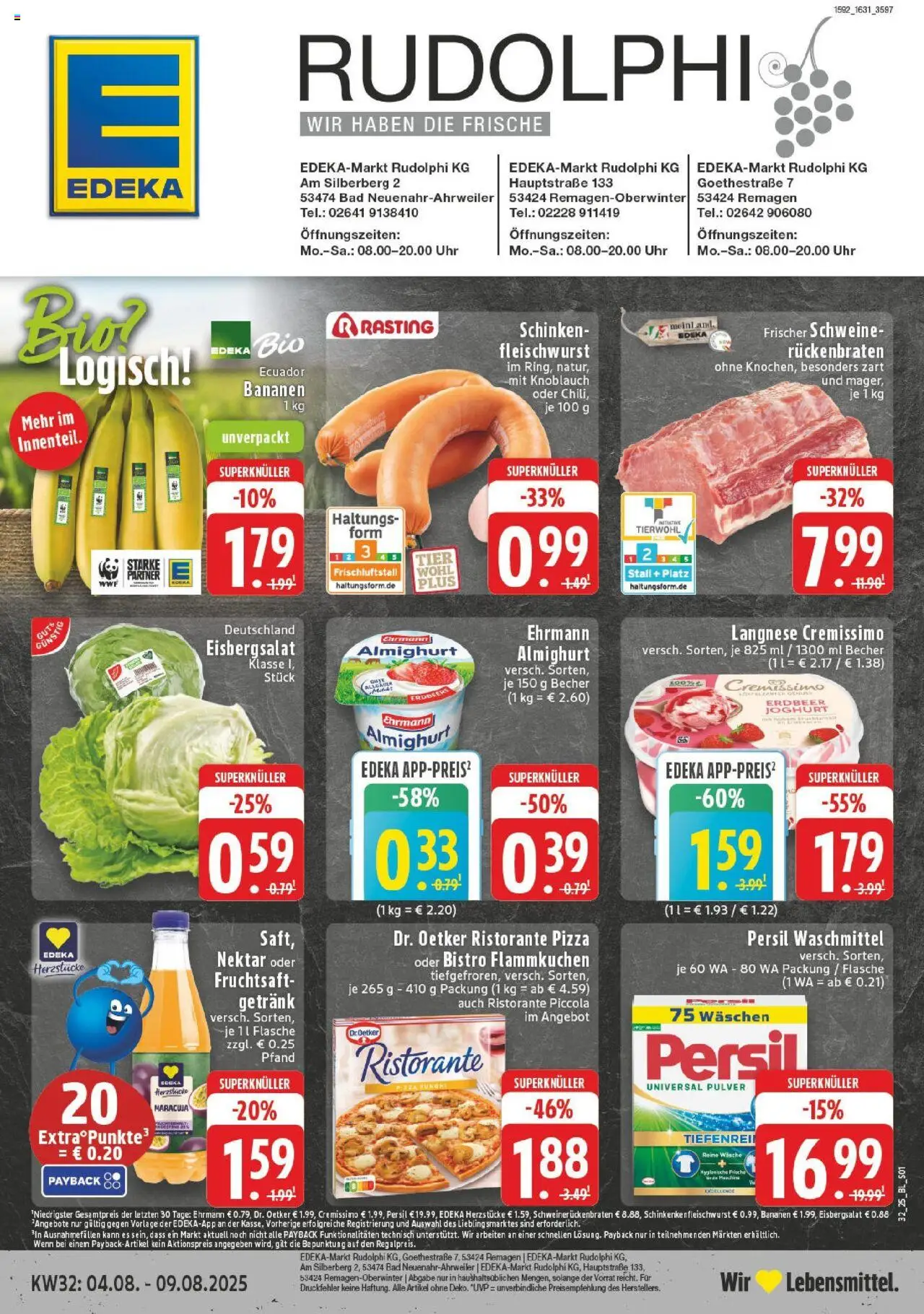 EDEKA Prospekt ab 03.08.2025 - Prospekt Bad Neuenahr - Ahrweiler Online - Uhr, Bad, Joghurt, Bananen, Knoblauch, Eisbergsalat, Fruchtsaft, Ehrmann almighurt
