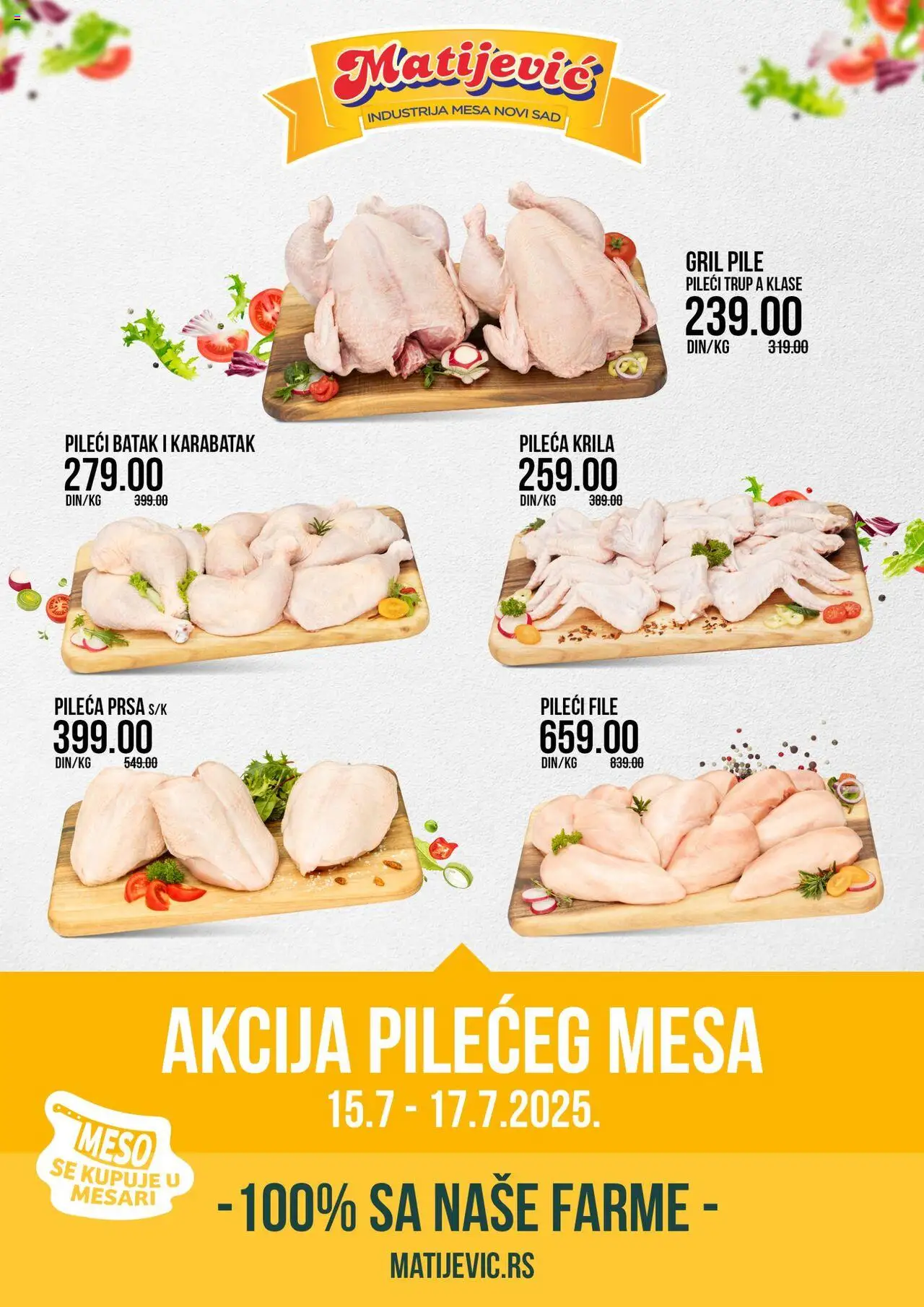 Matijevic katalog važi od 15.07.2025 - stranica 1 - Pileća prsa, Pileći file, Pile, Pileći batak, Meso