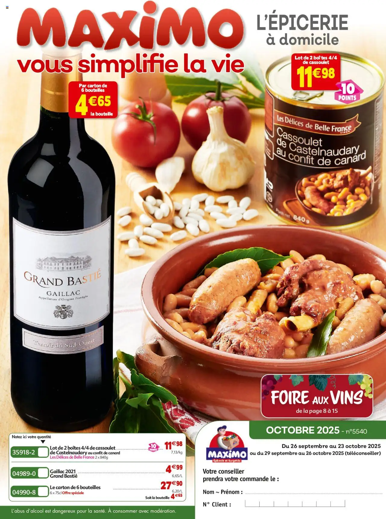 Prévisualisation de Catalogue epicerie du magasin Maximo formulaire valide 26/09/2025 - Canard, Cassoulet, Confit de canard, Bouteille