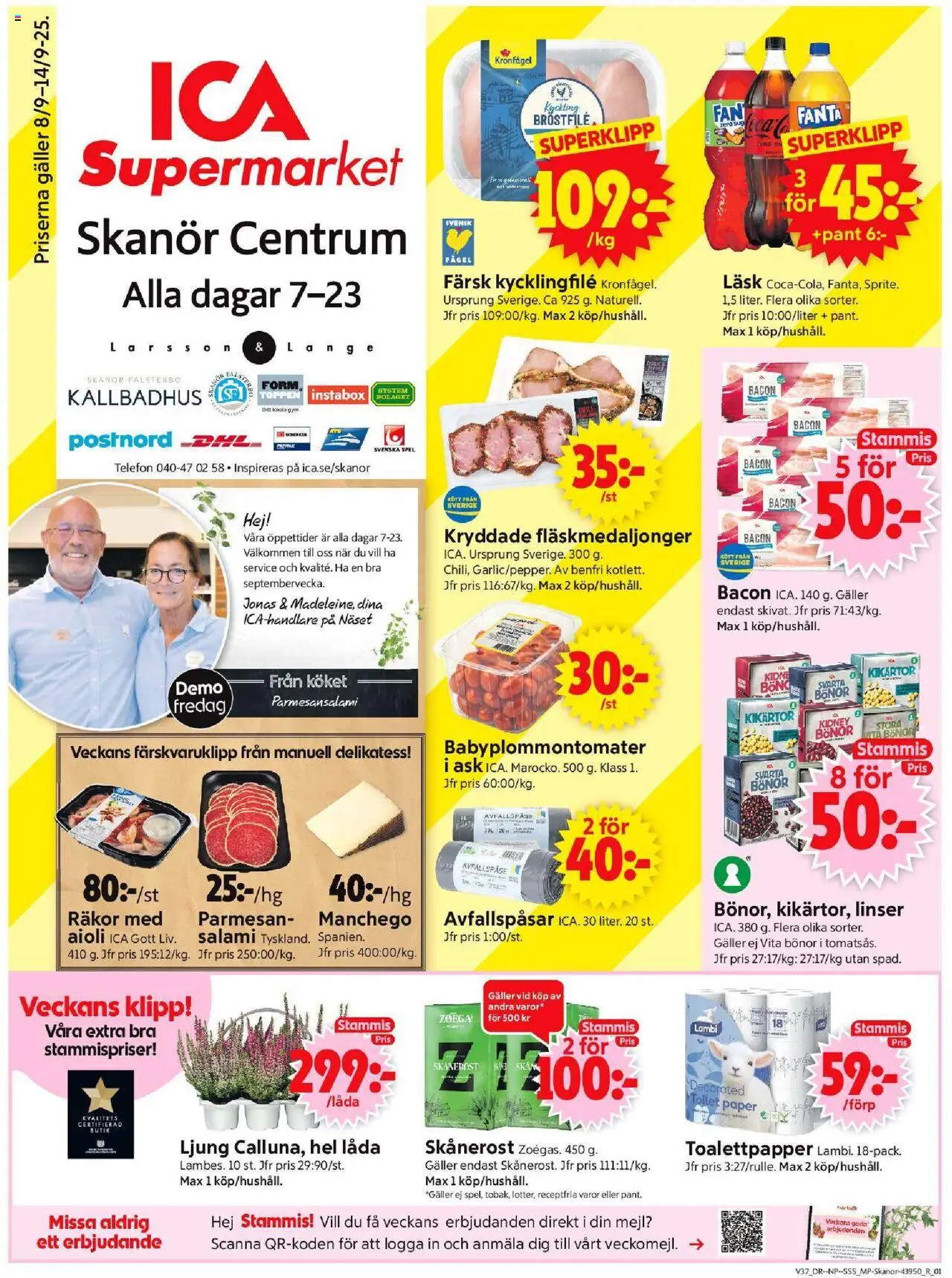Skanör är giltig 08/09 2025 > Veckans Erbjudanden gäller från 08/09/2025 till 14/09/2025 sidnummer 1 - Telefon, Aioli, Linser, Ljung, Toalettpapper, Bönor, Avfallspåsar, Kyckling