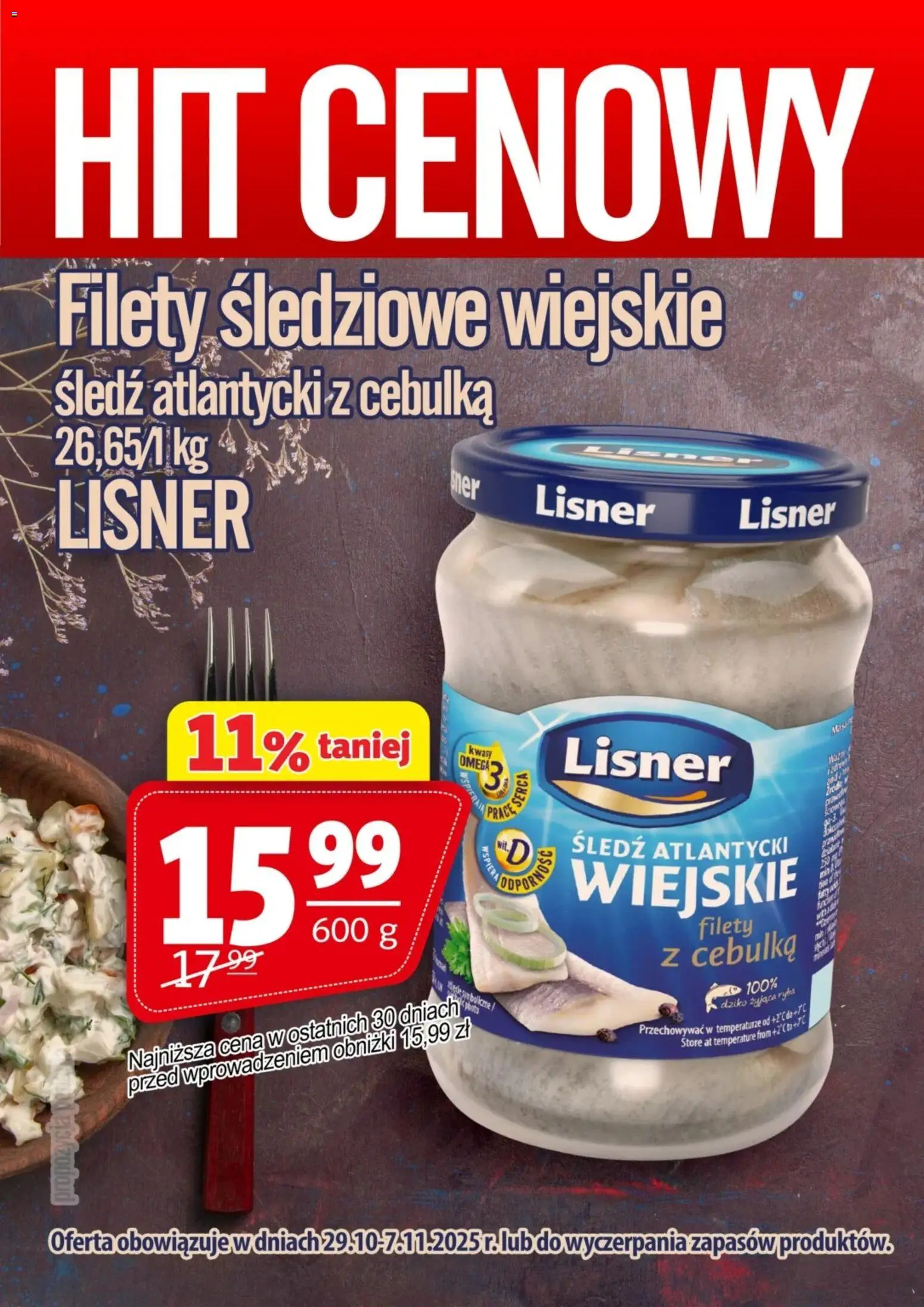 Pogląd gazetki "Promocja - Filety Śledziowe Wiejskie Lisner" ze sklepu Prim Market ważnej od 29.10.2025