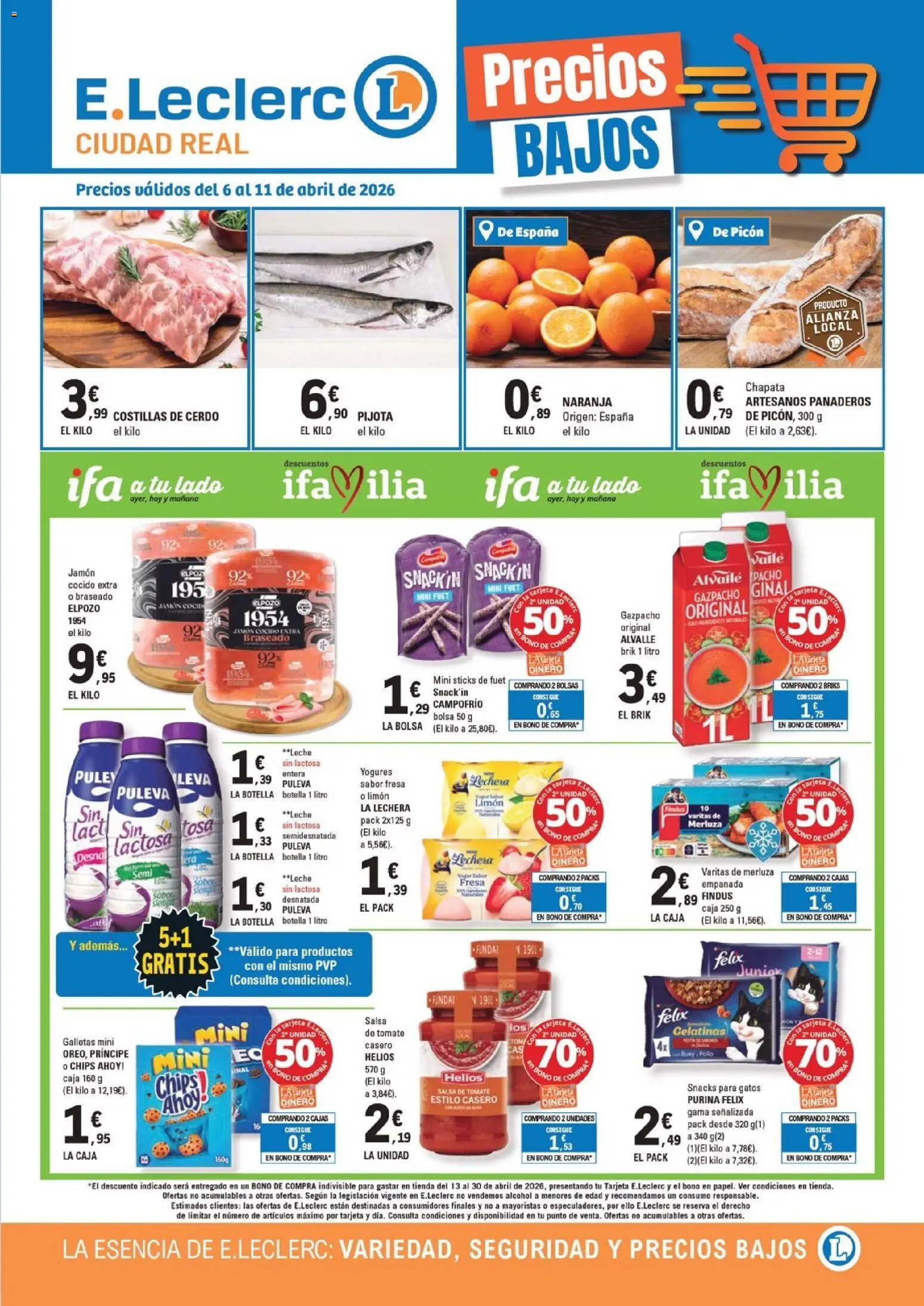 Vista previa del folleto de la tienda E.Leclerc válido desde el 06/04/2026 - Bolsa, Galletas, Cerdo, Alcohol, Funda, Leche, Salsa de tomate, Pollo