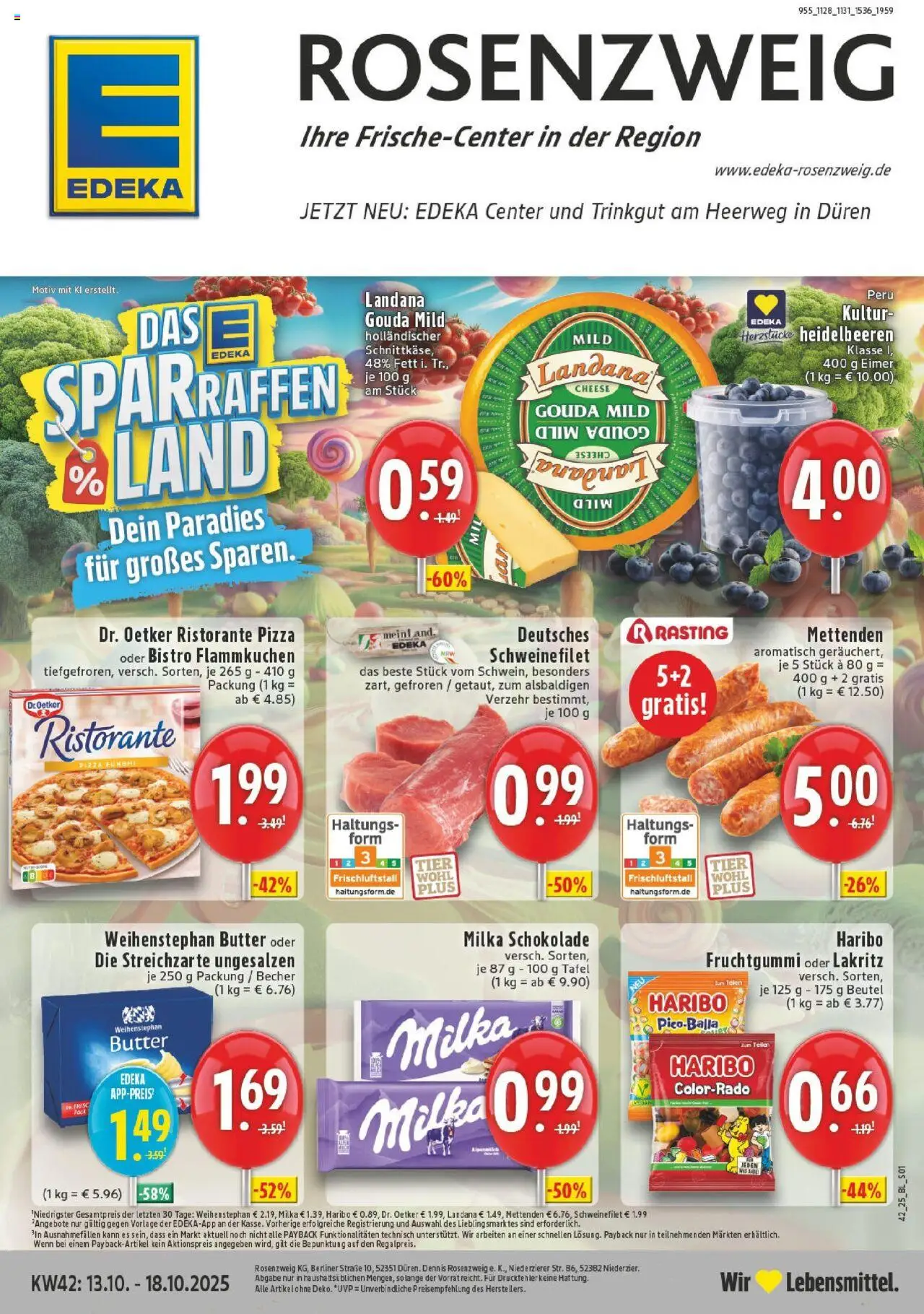 Vorschau von dem Prospekt des Geschäftes Edeka, gültig ab dem 13.10.2025 - Pizza, Butter, Milka schokolade, Heidelbeeren, Berliner, Milka, Schweinefilet, Weihenstephan butter