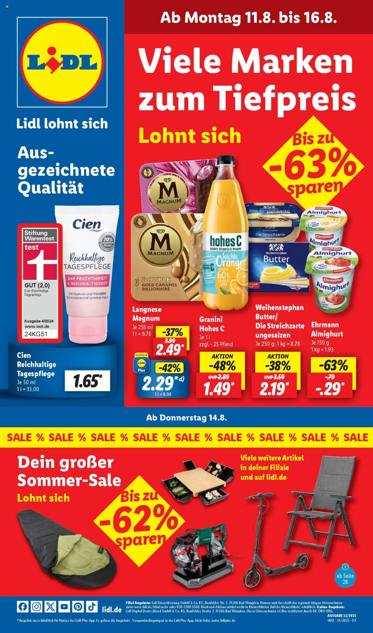 LIDL Prospekt ab Montag 11.08.2025 > Prospekt Prenzlau - Butter, Bad, Langnese, Granini, Hohes c, Ehrmann almighurt