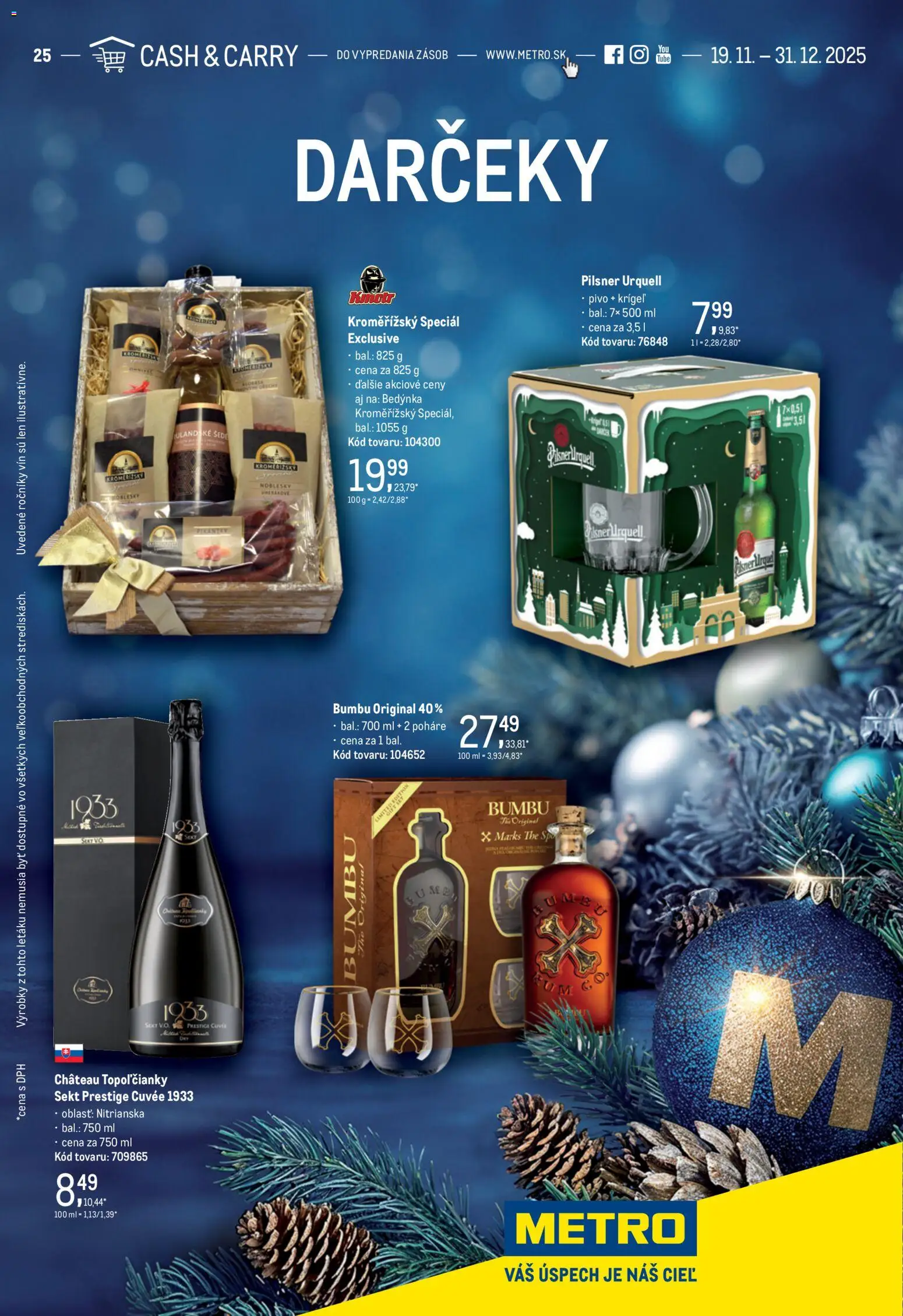 Náhľad Metro letáku platného od 19.11.2025 - Pivo, Rum, Pilsner Urquell, Poháre