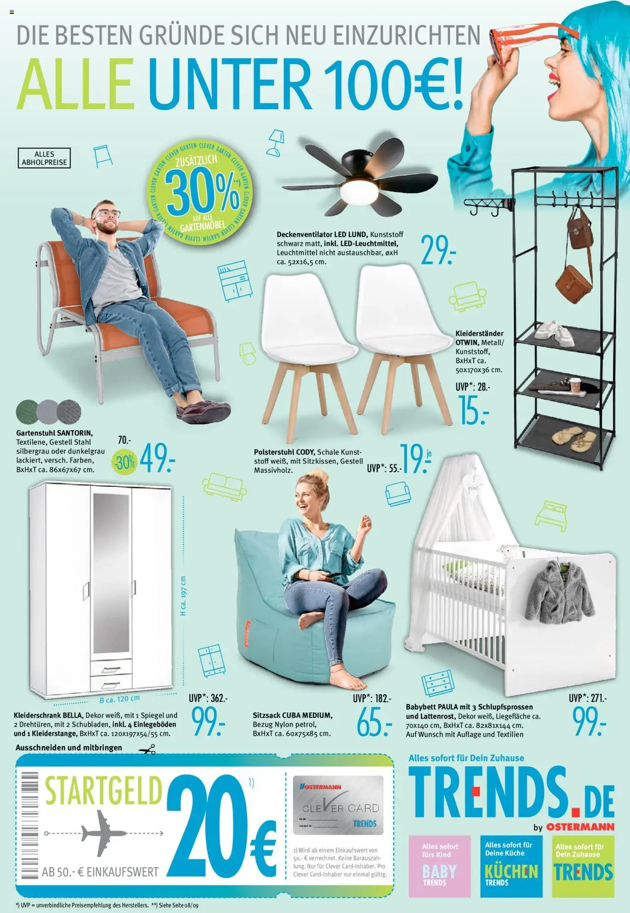 Trends Prospekt (vom 28.06.2025 - 25.07.2025) - Spiegel, Kleiderschrank, Kuchen, Küche, Gartenmöbel, Sitzsack, Babybett, Kleiderständer