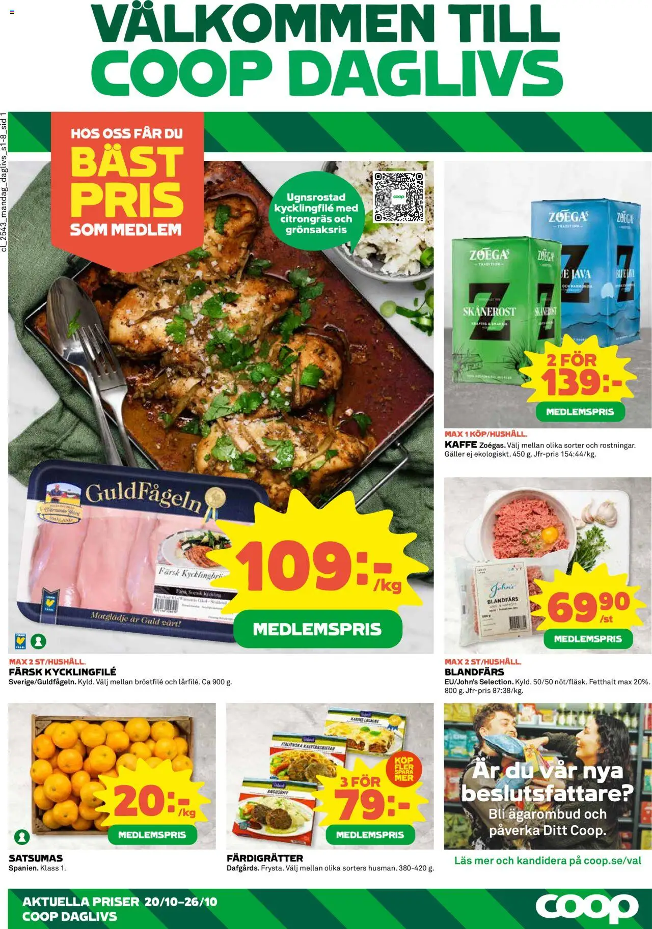 Aktuella reklamblad Coop Daglivs är giltig 20/10 2025 > Veckans Erbjudanden gäller från 20/10/2025 till 26/10/2025 sidnummer 1