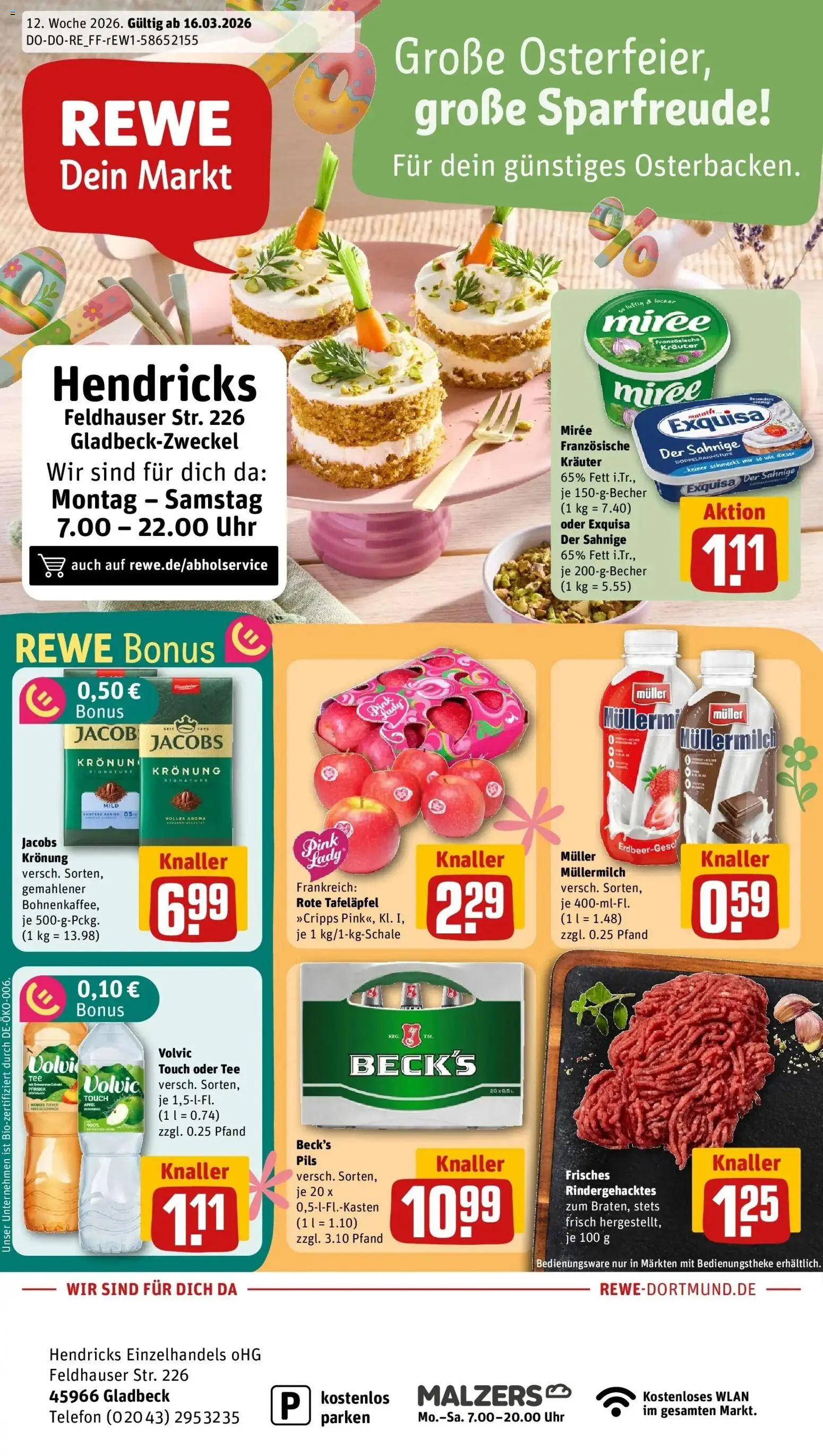 Vorschau von dem Prospekt des Geschäftes Rewe, gültig ab dem 15.03.2026 - Uhr, Telefon, Äpfel, Tee, Pfirsich, Müllermilch, Volvic, Pils