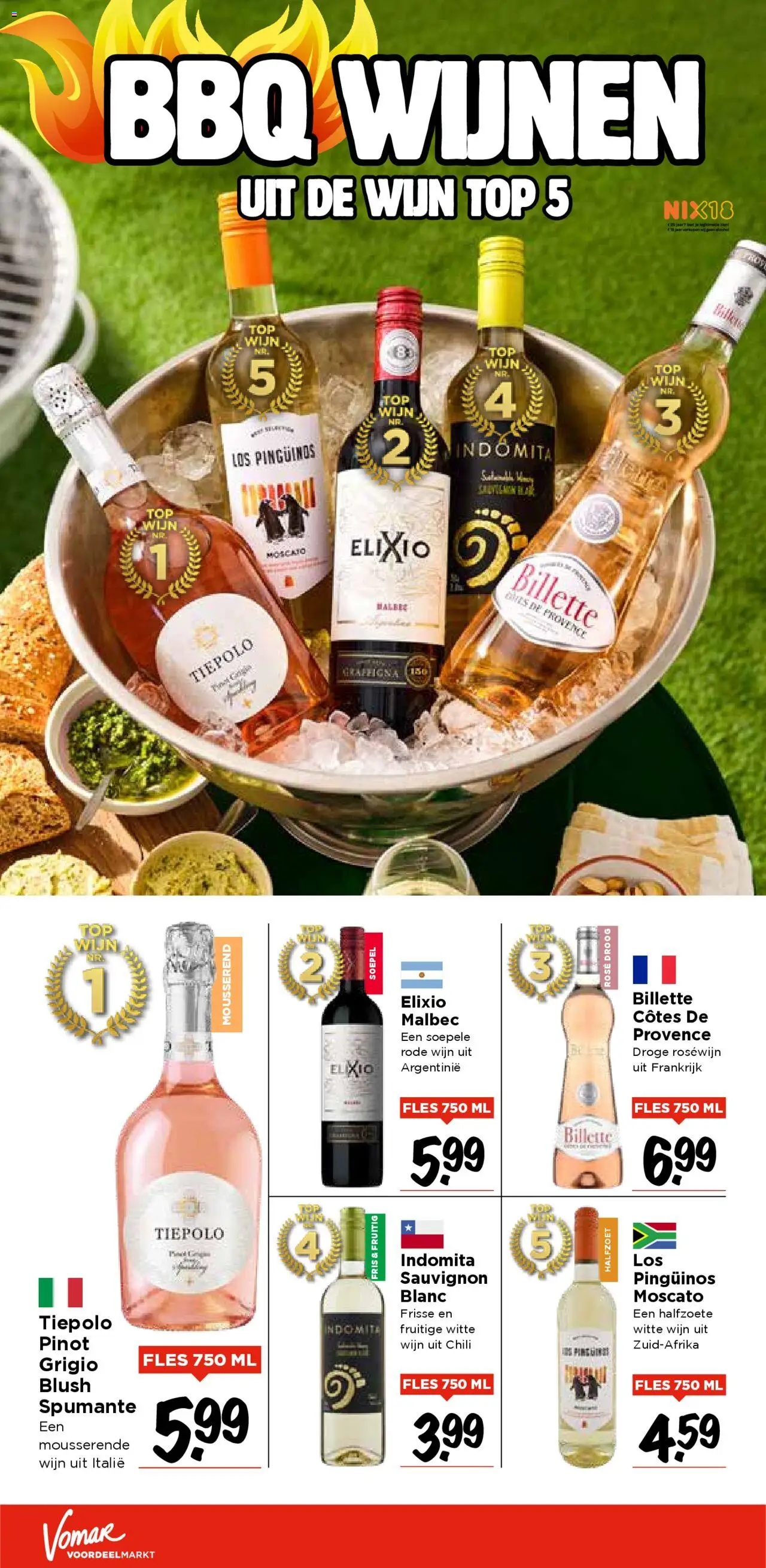 Vomar shop Wijn top-5 geldig vanaf 03-06-2025 - Paginanummer 1 - Witte wijn, Wijn, Fles, Rode wijn, Chili, Blush, Mousserende wijn