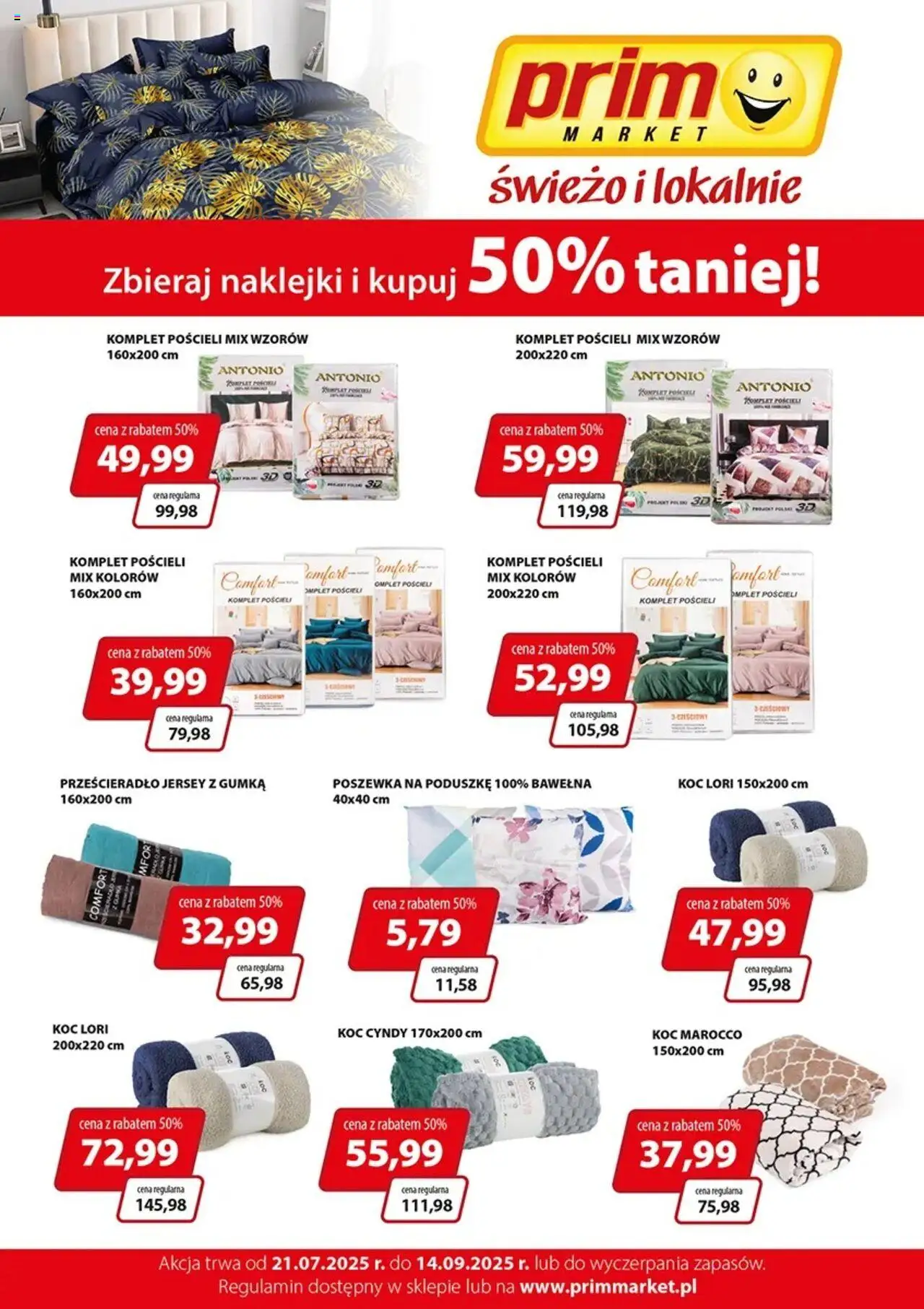 Prim Market Promocja - Akcja Lojalnościowa Pościele Koce Tekstim od 21.07.2025 - Nowa Gazetka - Numer strony 1