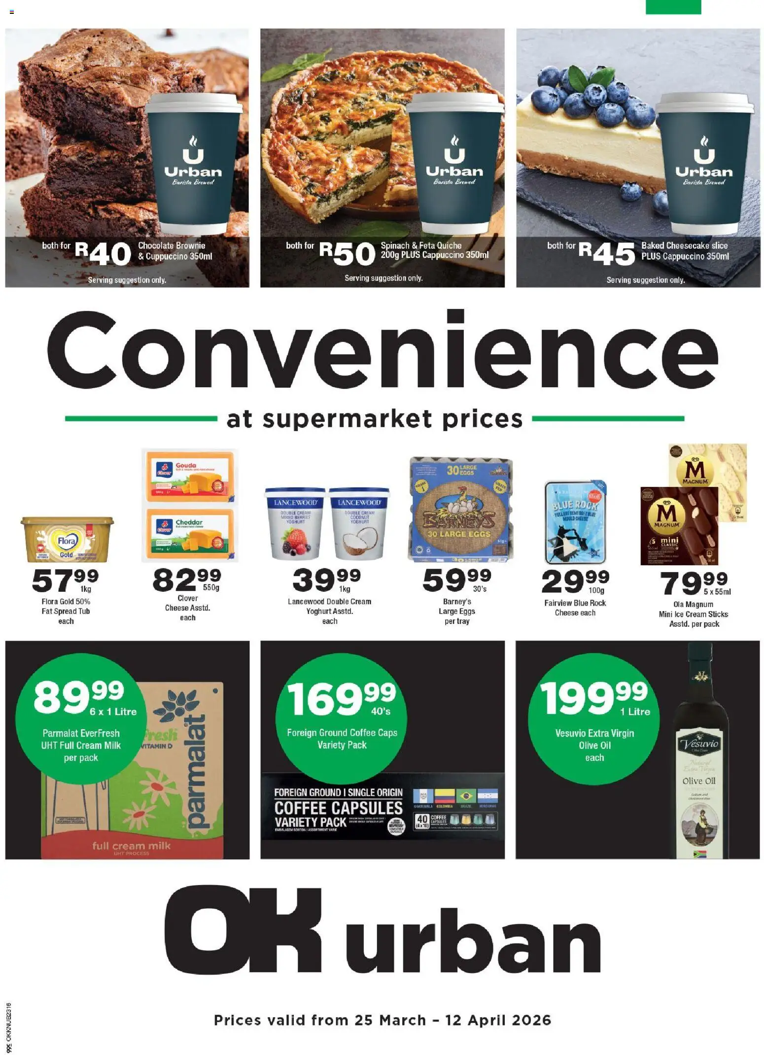 Preview of OK Foods flyer valid from 25/03/2026 - Coffee, Chocolate, Oil, Cheesecake, Cream, Yoghurt, Tray, Fat spread