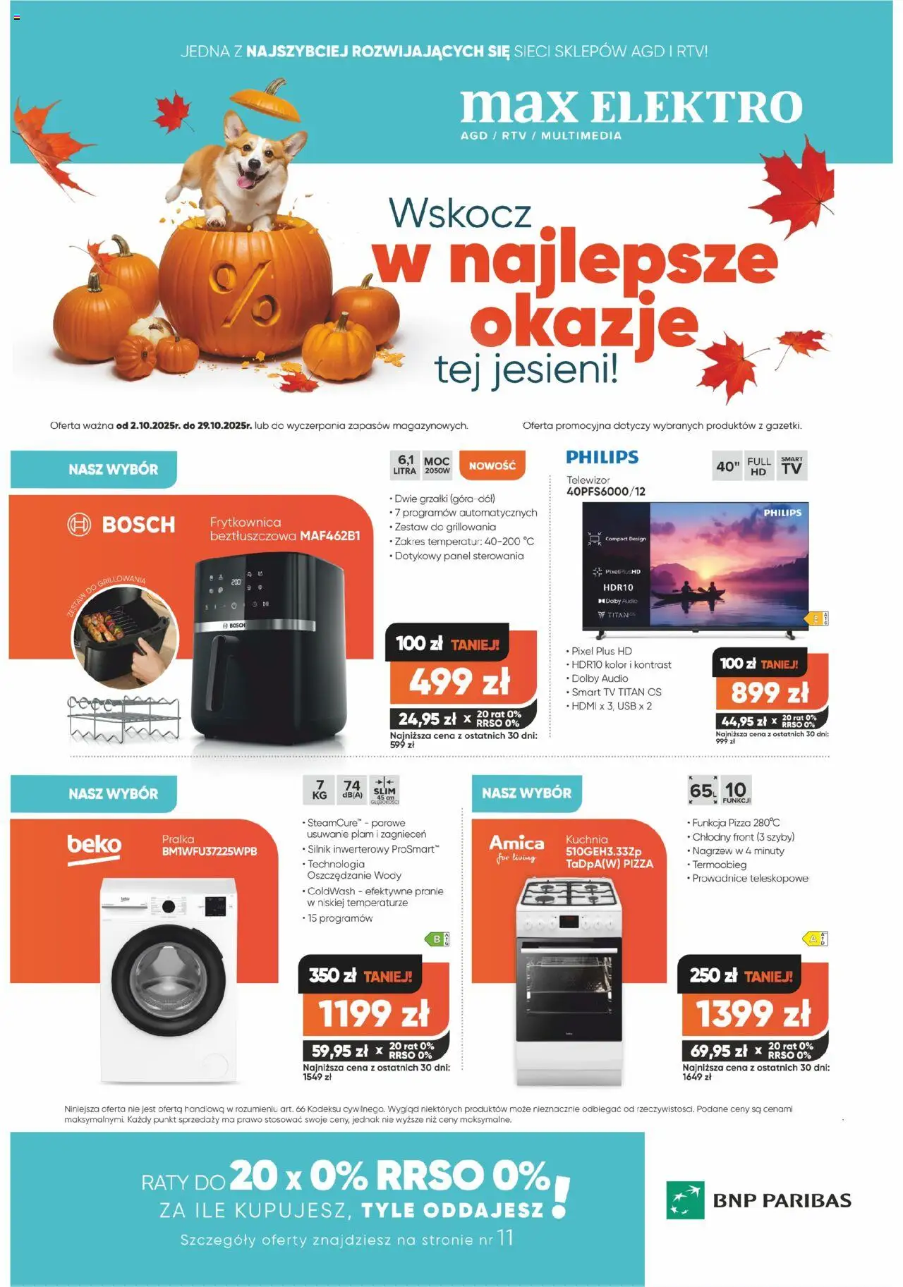 Pogląd gazetki "Gazetka" ze sklepu Max elektro ważnej od 02.10.2025 - Pizza, Pralka, Telewizor, Frytkownica, USB, Audio