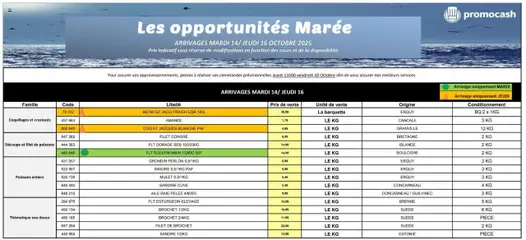 Prévisualisation de Les opportunités Marée du magasin Promocash formulaire valide 14/10/2025