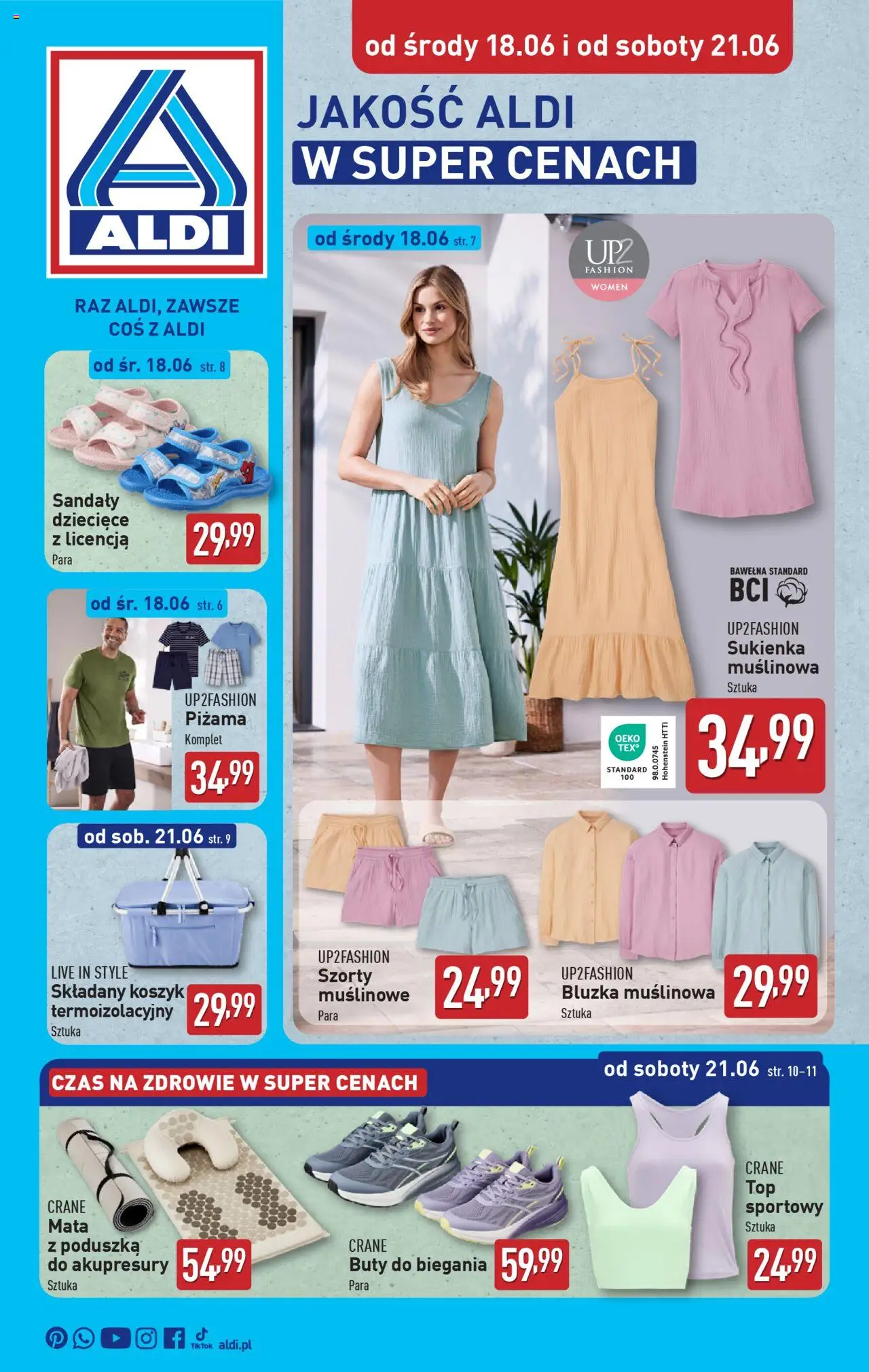 Aldi Hity od Środy i od Soboty od 18.06.2025 - Nowa Gazetka - Numer strony 1 - Poduszka, Bluzka, Piżama, Sandały, Buty, Sukienka, Szorty, Top