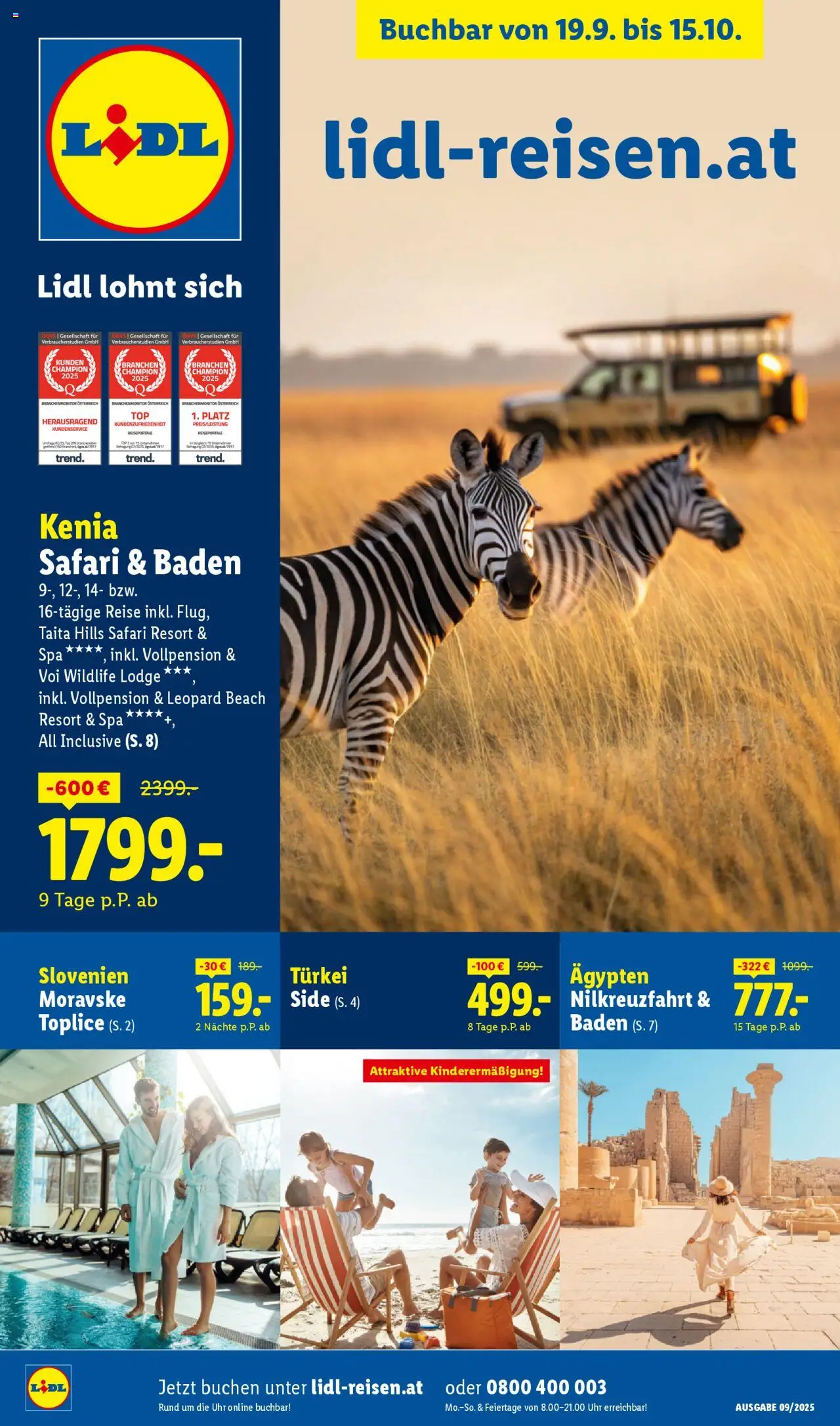  LIDL Flugblatt ab 19.09.2025 - Angebote "Reisen" - Seite 1 - Uhr