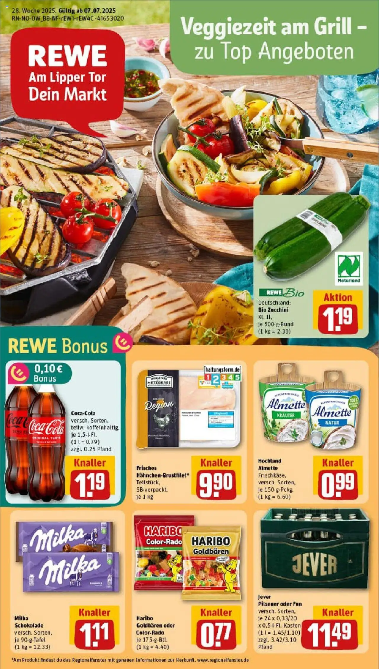 REWE Prospekt ab 06.07.2025 nächste Woche - Prospekt Steinheim - Schokolade, Haribo, Zucchini, Grill, Top, Milka schokolade, Jever, Milka